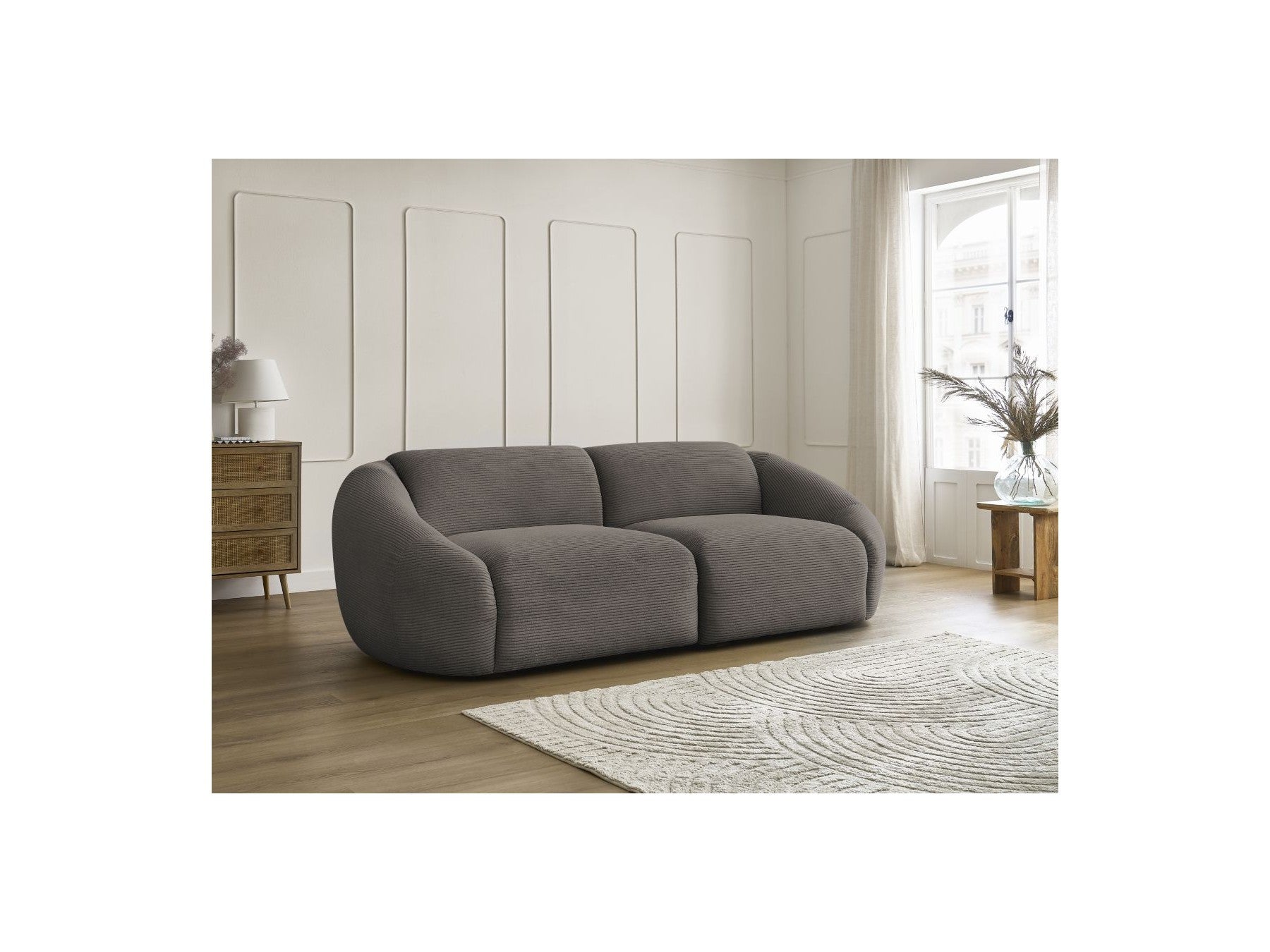 Fixed Straight 3-Seater Sofa - Tina - Corduroy