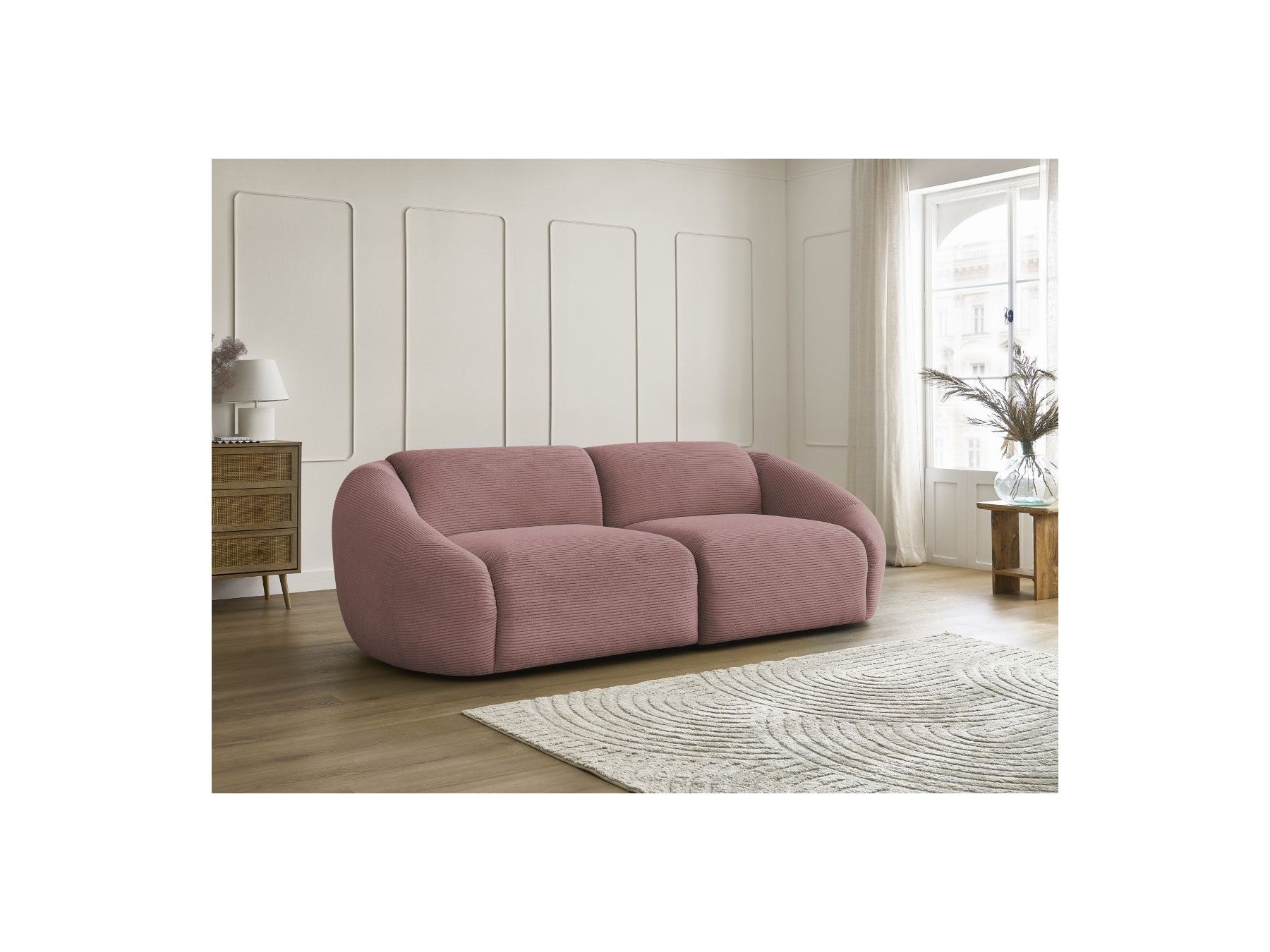 Fixed Straight 3-Seater Sofa - Tina - Corduroy