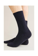 Chaussettes Mi-Hautes Bleu Marine En Fil D'Écosse - Paire De Chaussettes Mi-Hautes Marine En Fil D'Ecosse