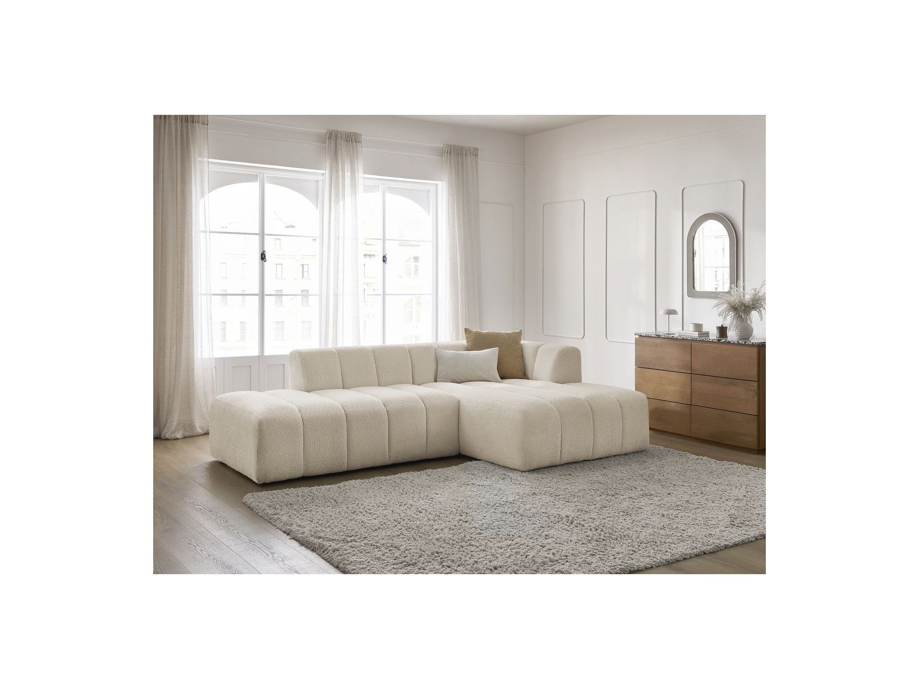 Modular Fixed Corner Sofa - Annecy - Bouclé Fabric - Right-Hand Corner