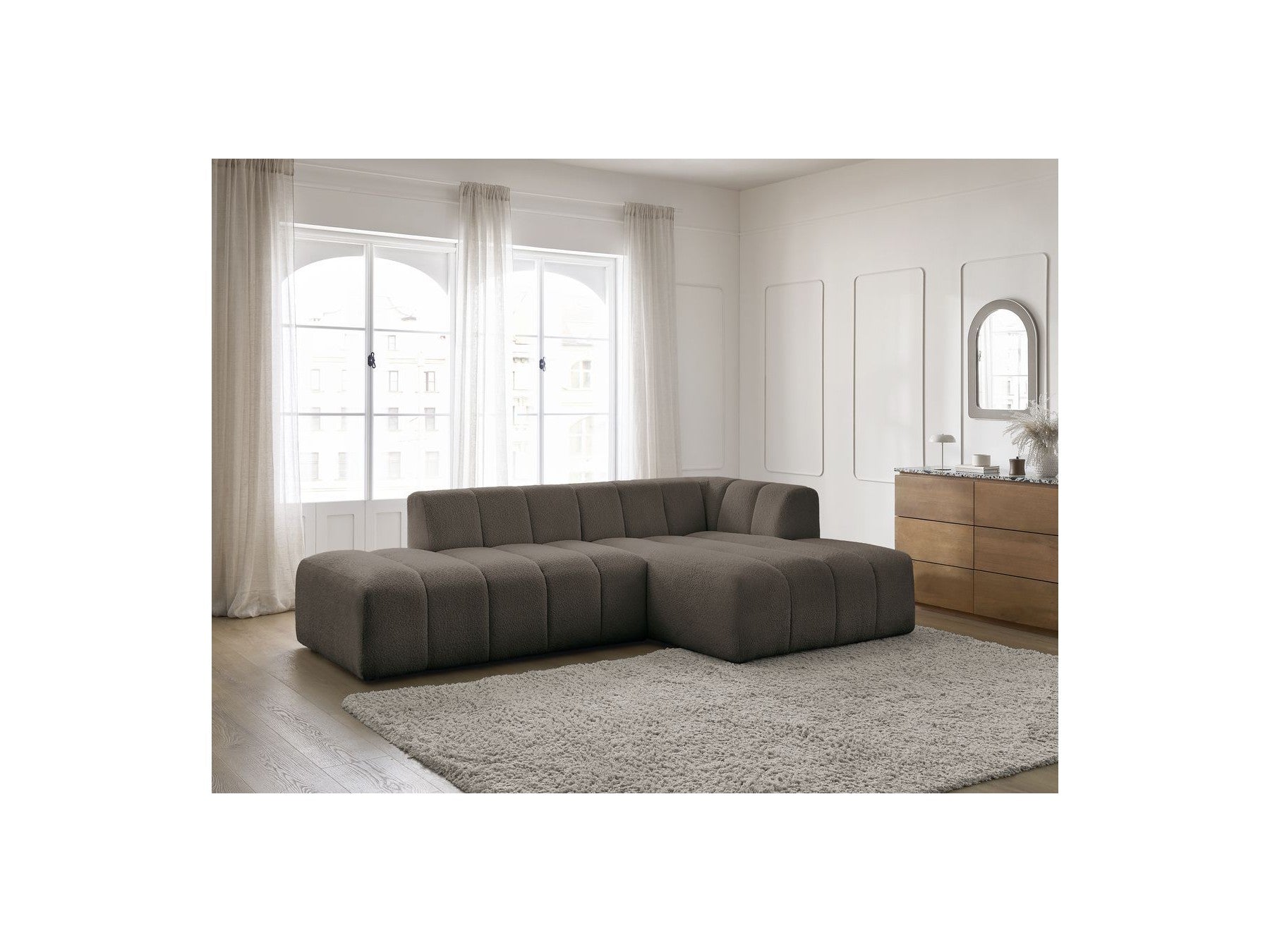 Modular Fixed Corner Sofa - Annecy - Bouclé Fabric - Right-Hand Corner