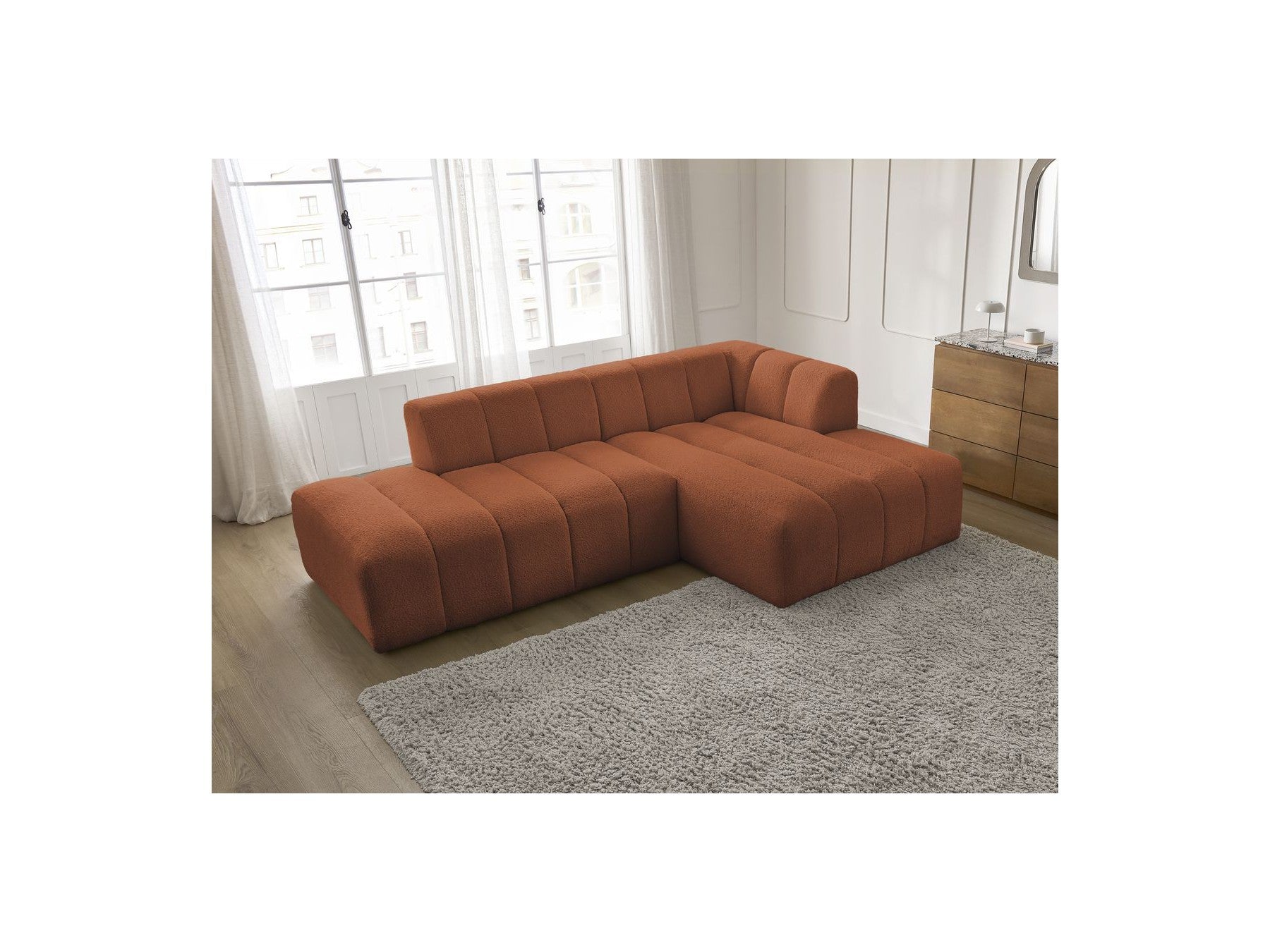 Modular Fixed Corner Sofa - Annecy - Bouclé Fabric - Right-Hand Corner