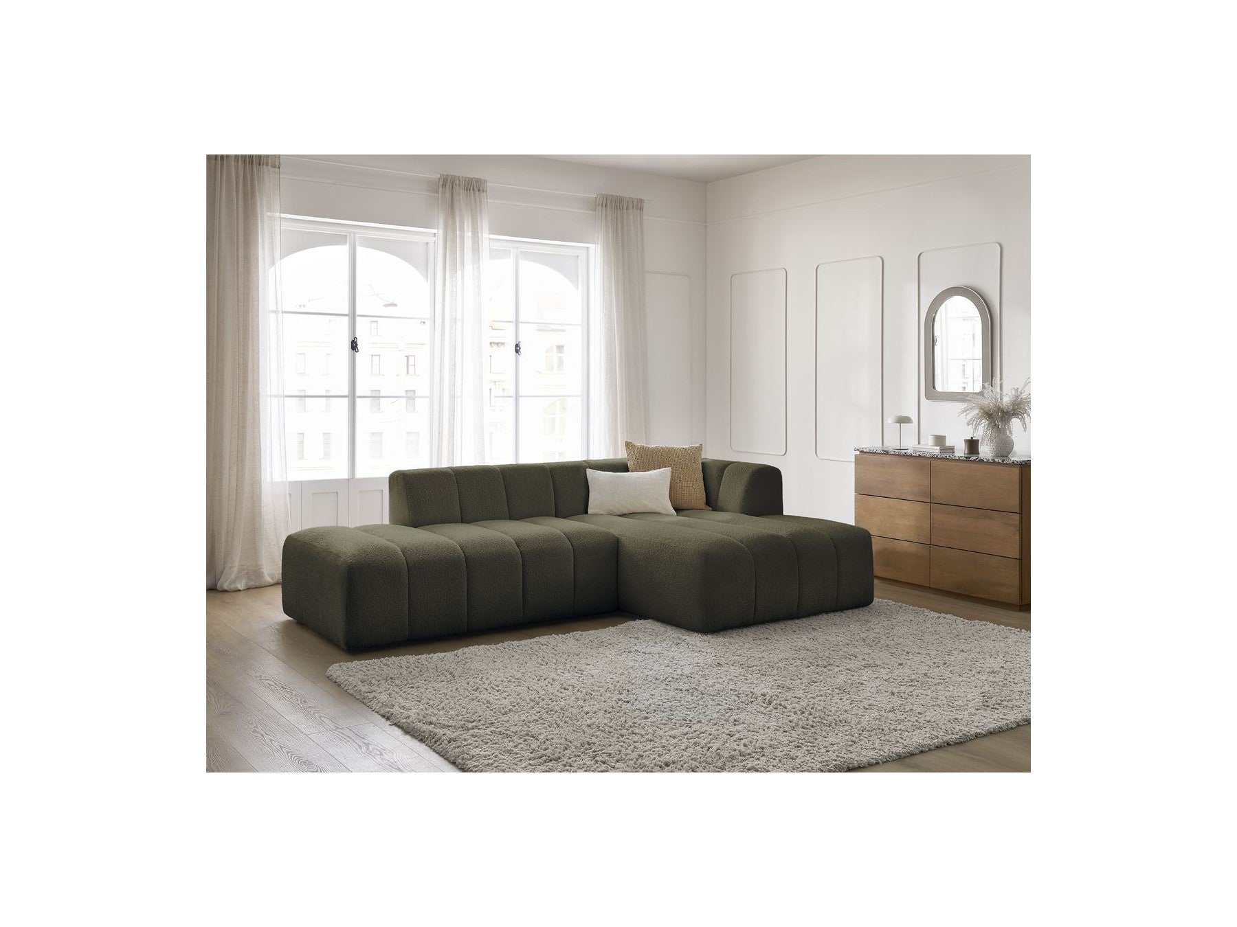 Modular Fixed Corner Sofa - Annecy - Bouclé Fabric - Right-Hand Corner