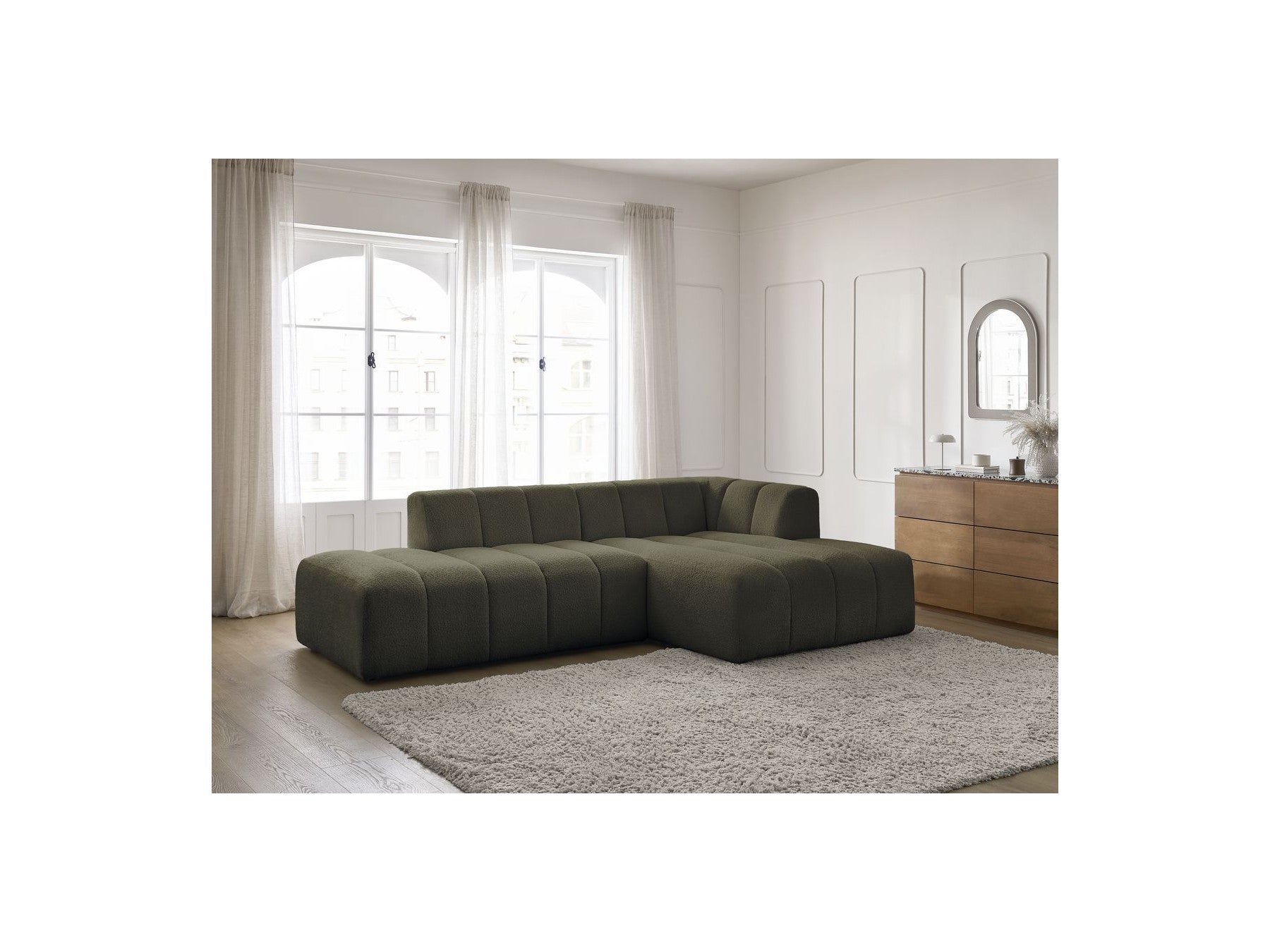Modular Fixed Corner Sofa - Annecy - Bouclé Fabric - Right-Hand Corner