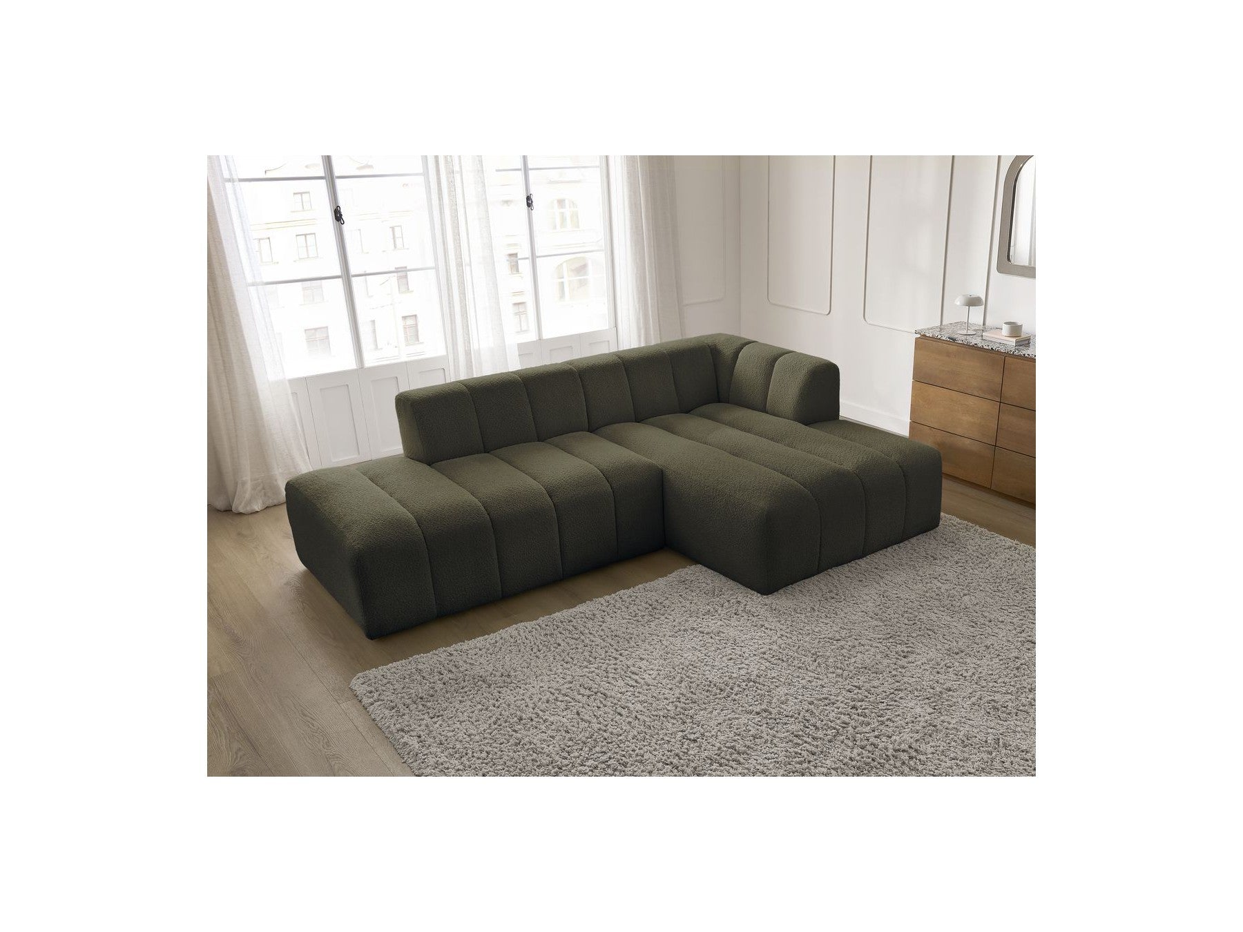 Modular Fixed Corner Sofa - Annecy - Bouclé Fabric - Right-Hand Corner