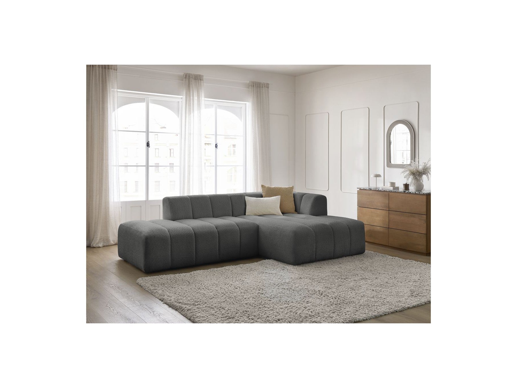 Modular Fixed Corner Sofa - Annecy - Bouclé Fabric - Right-Hand Corner