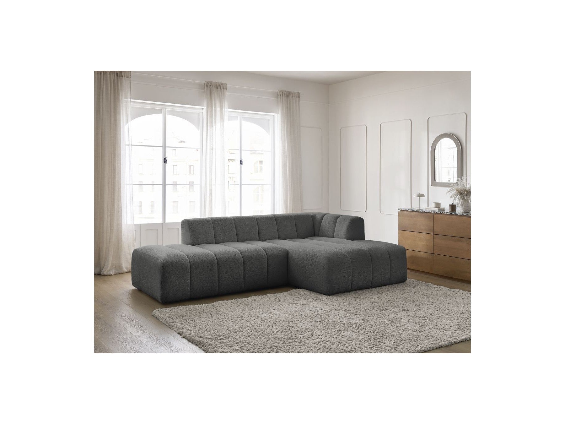 Modular Fixed Corner Sofa - Annecy - Bouclé Fabric - Right-Hand Corner
