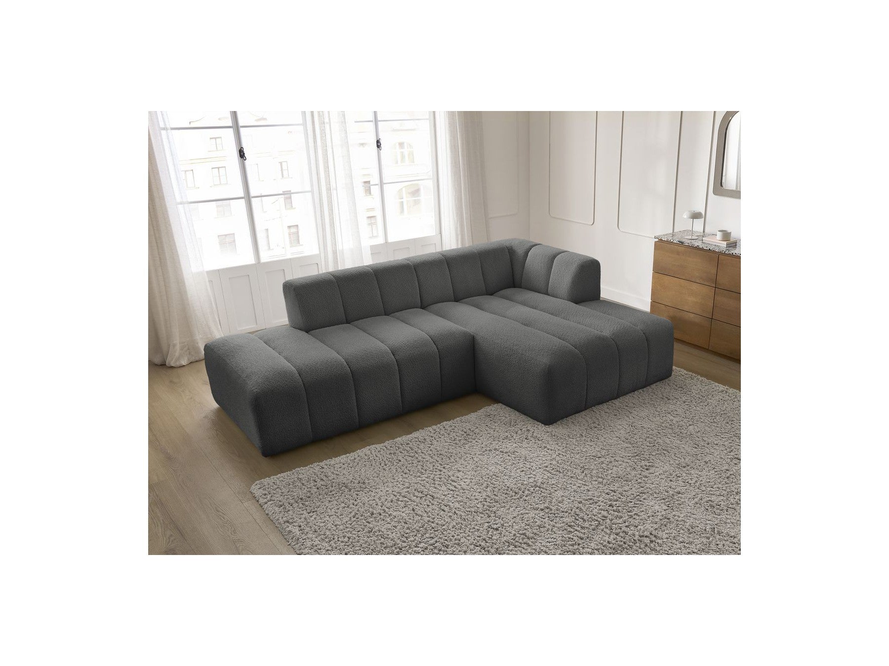 Modular Fixed Corner Sofa - Annecy - Bouclé Fabric - Right-Hand Corner