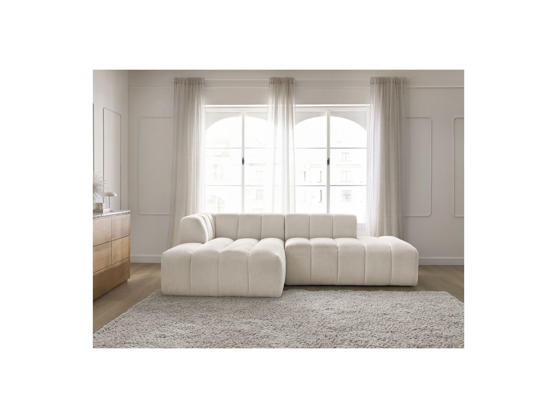 Modular Fixed Corner Sofa - Annecy - Bouclé Fabric - Left Corner