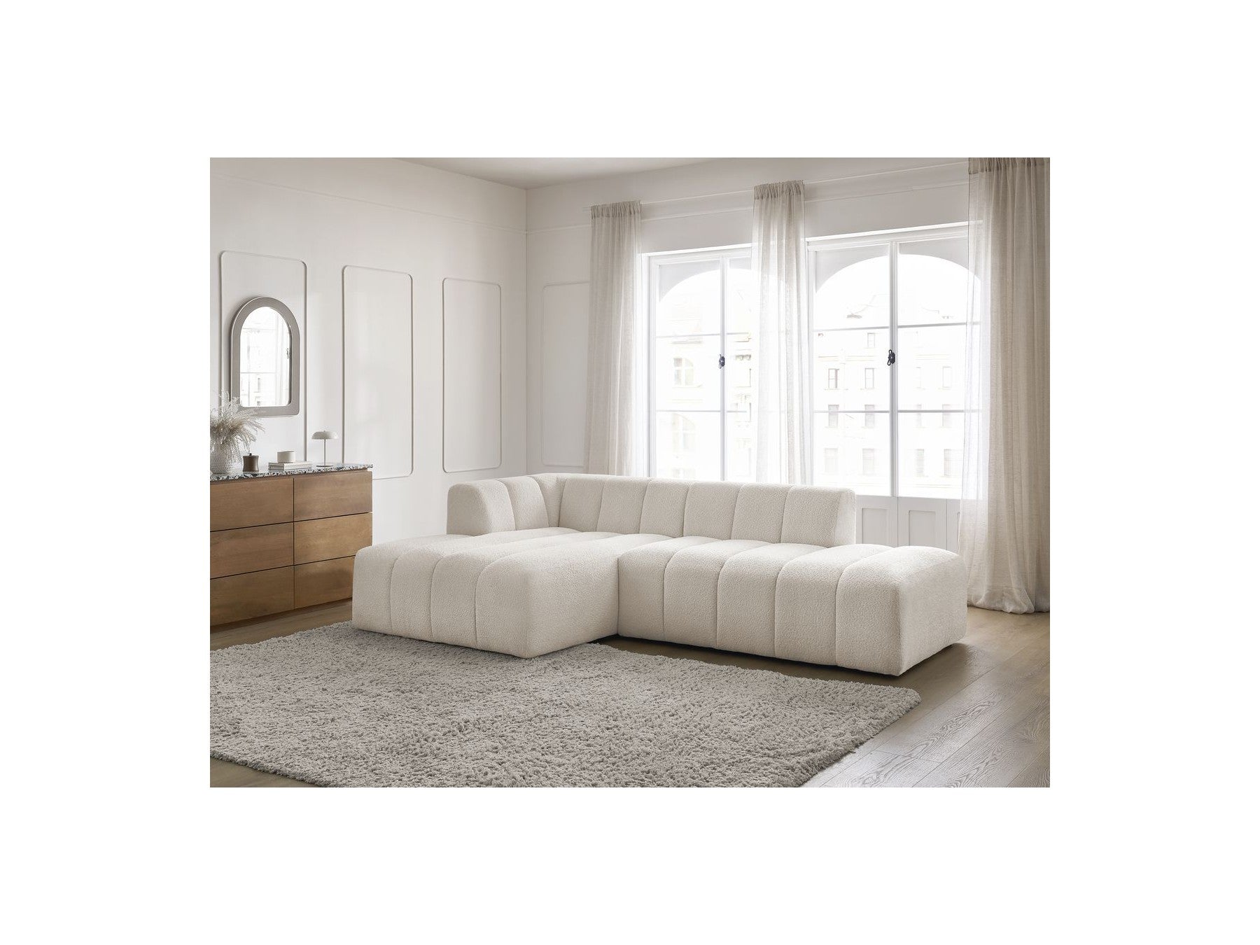 Modular Fixed Corner Sofa - Annecy - Bouclé Fabric - Left Corner