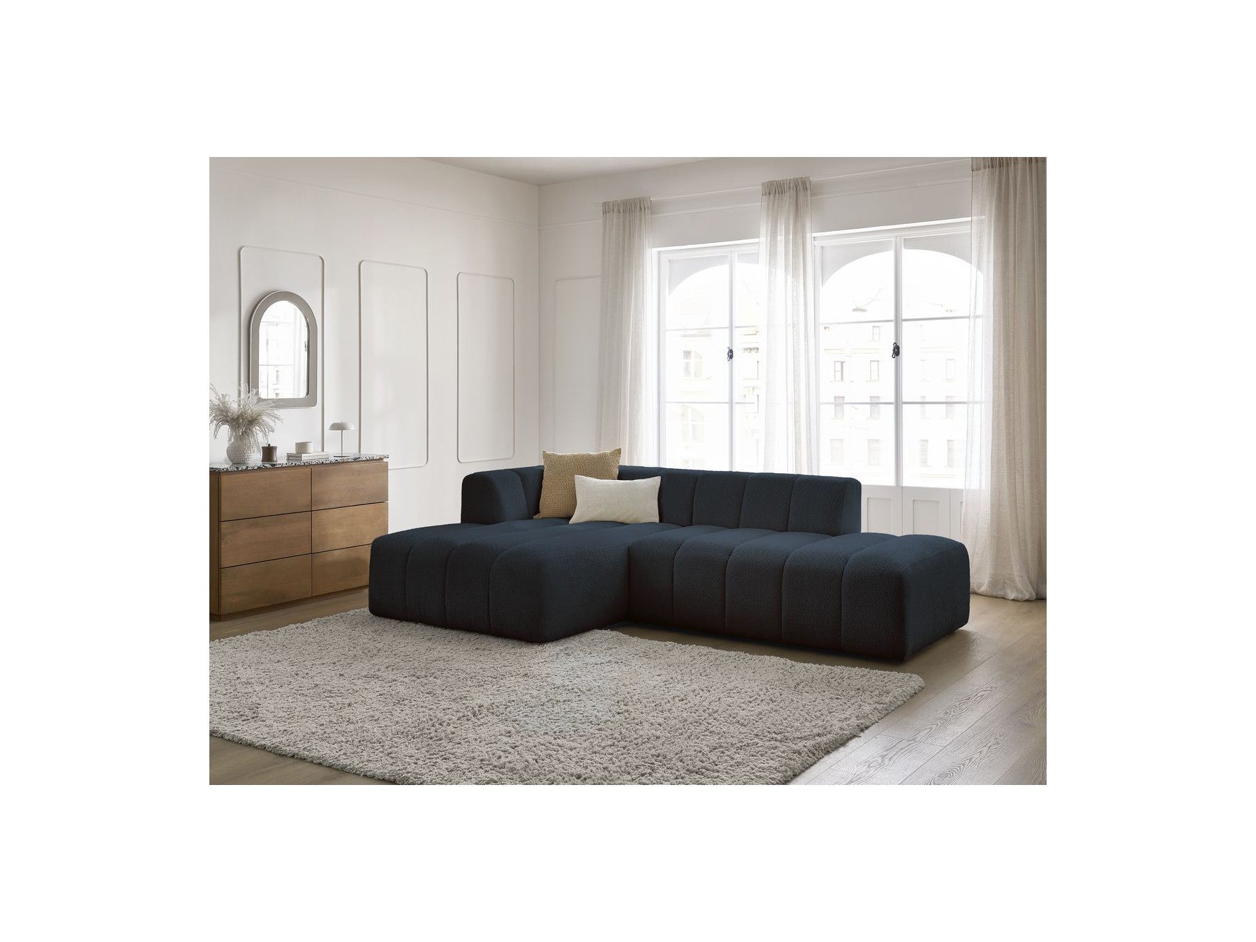 Modular Fixed Corner Sofa - Annecy - Bouclé Fabric - Left Corner