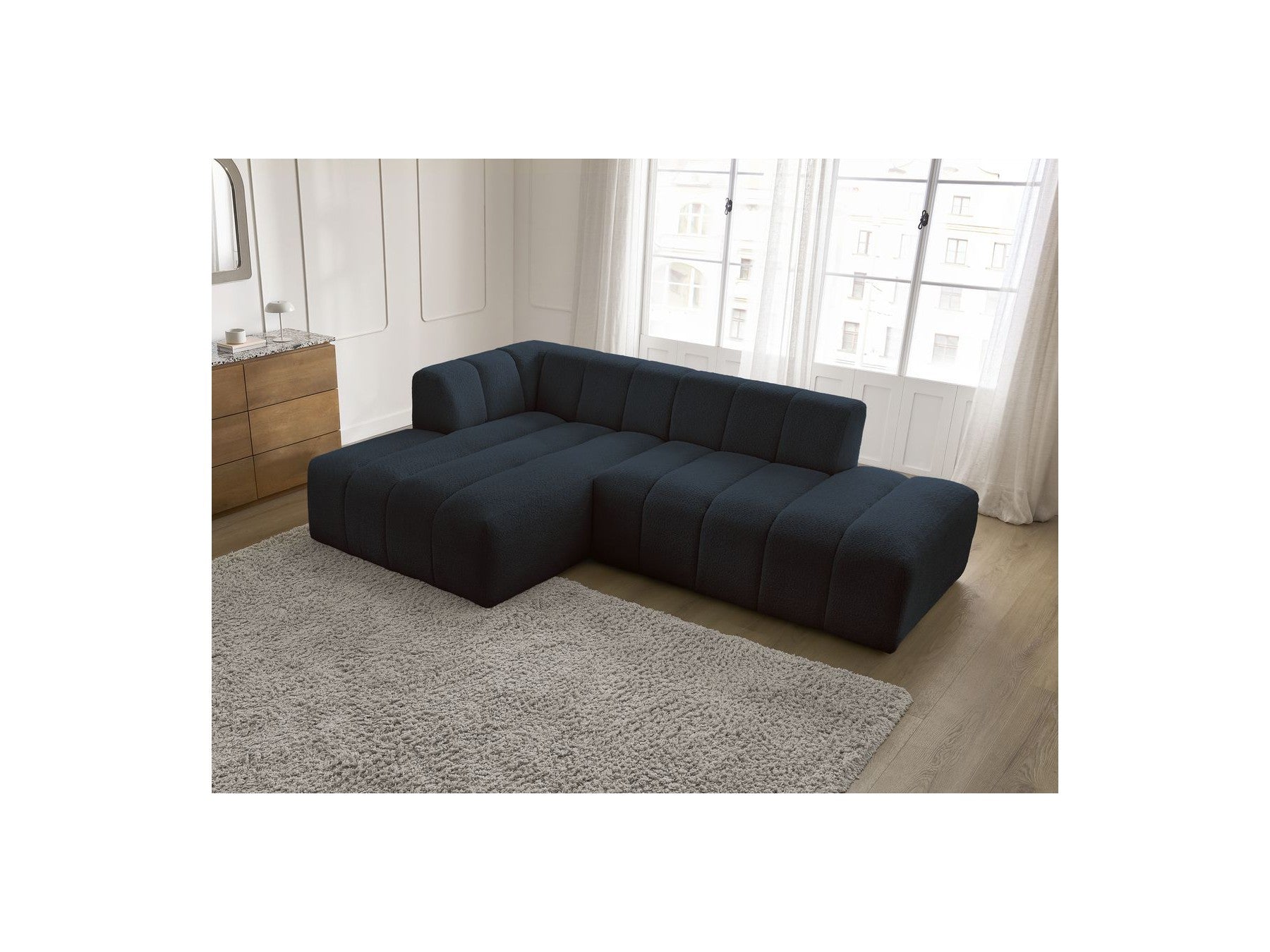 Modular Fixed Corner Sofa - Annecy - Bouclé Fabric - Left Corner