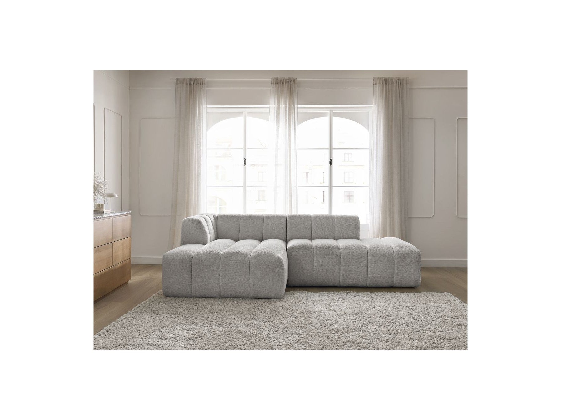 Modular Fixed Corner Sofa - Annecy - Bouclé Fabric - Left Corner