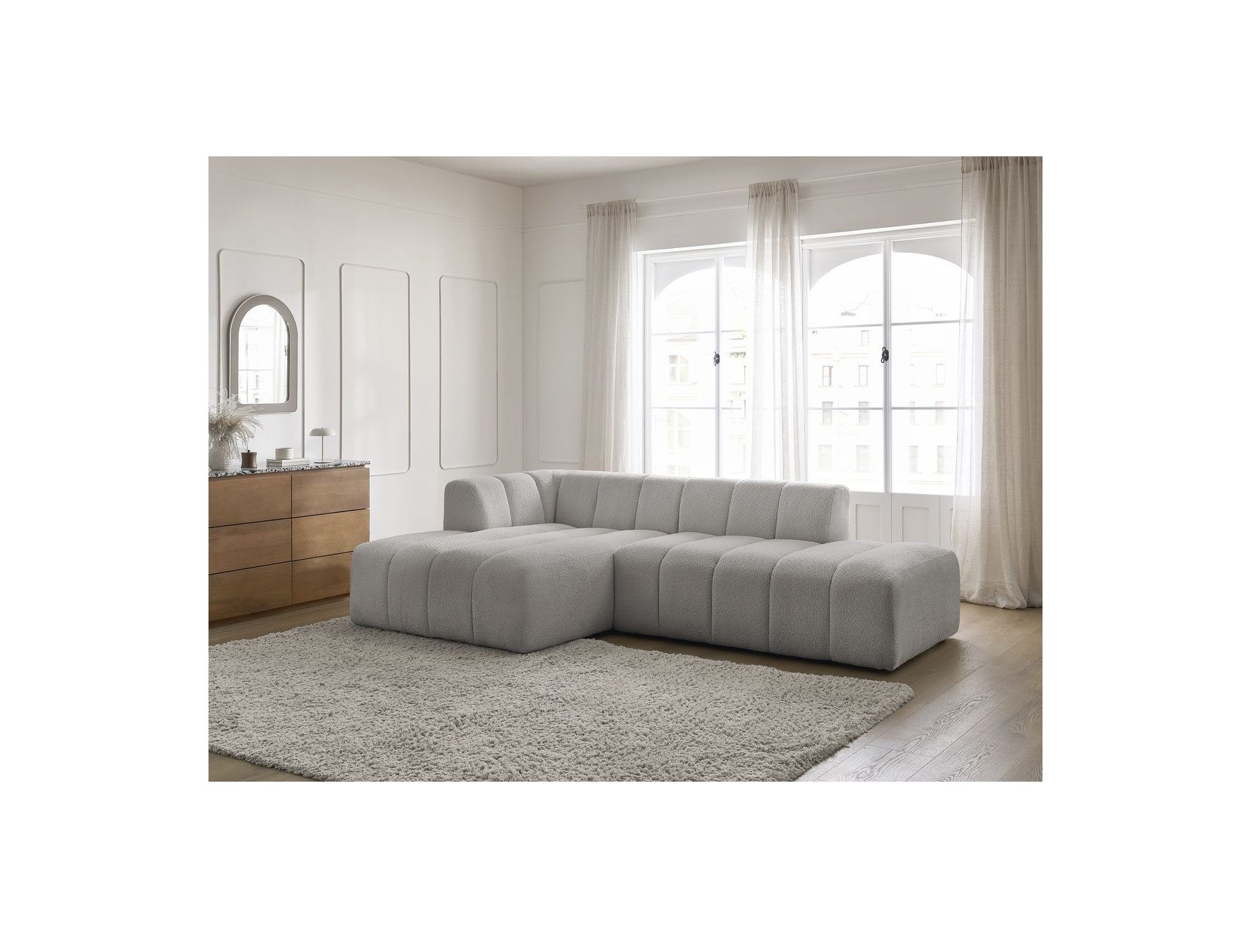 Modular Fixed Corner Sofa - Annecy - Bouclé Fabric - Left Corner