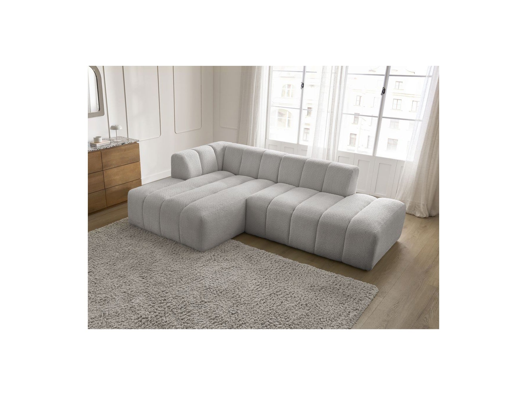 Modular Fixed Corner Sofa - Annecy - Bouclé Fabric - Left Corner