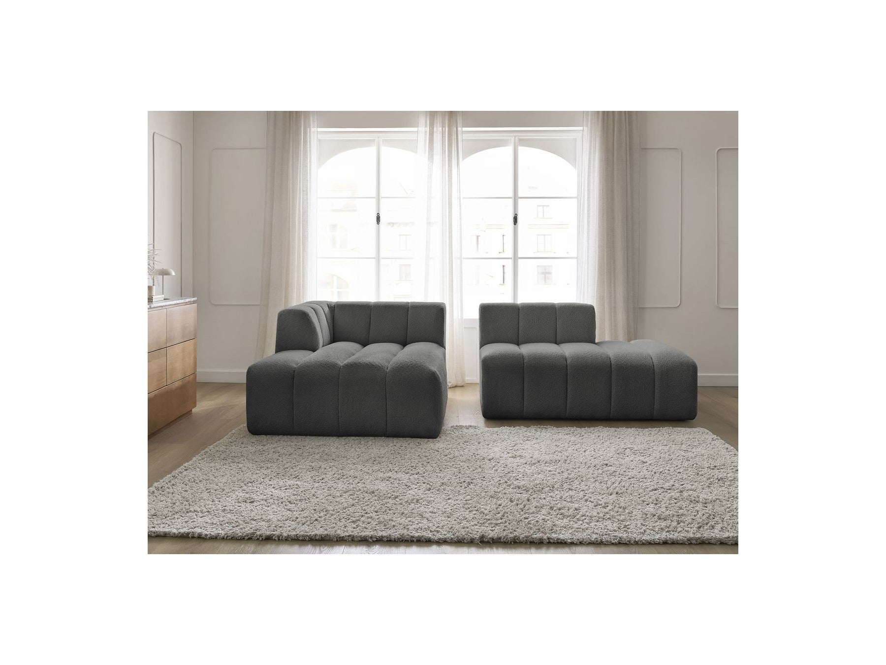 Modular Fixed Corner Sofa - Annecy - Bouclé Fabric - Left Corner