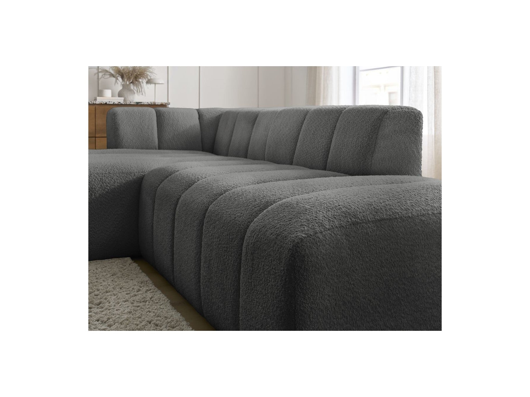 Modular Fixed Corner Sofa - Annecy - Bouclé Fabric - Left Corner
