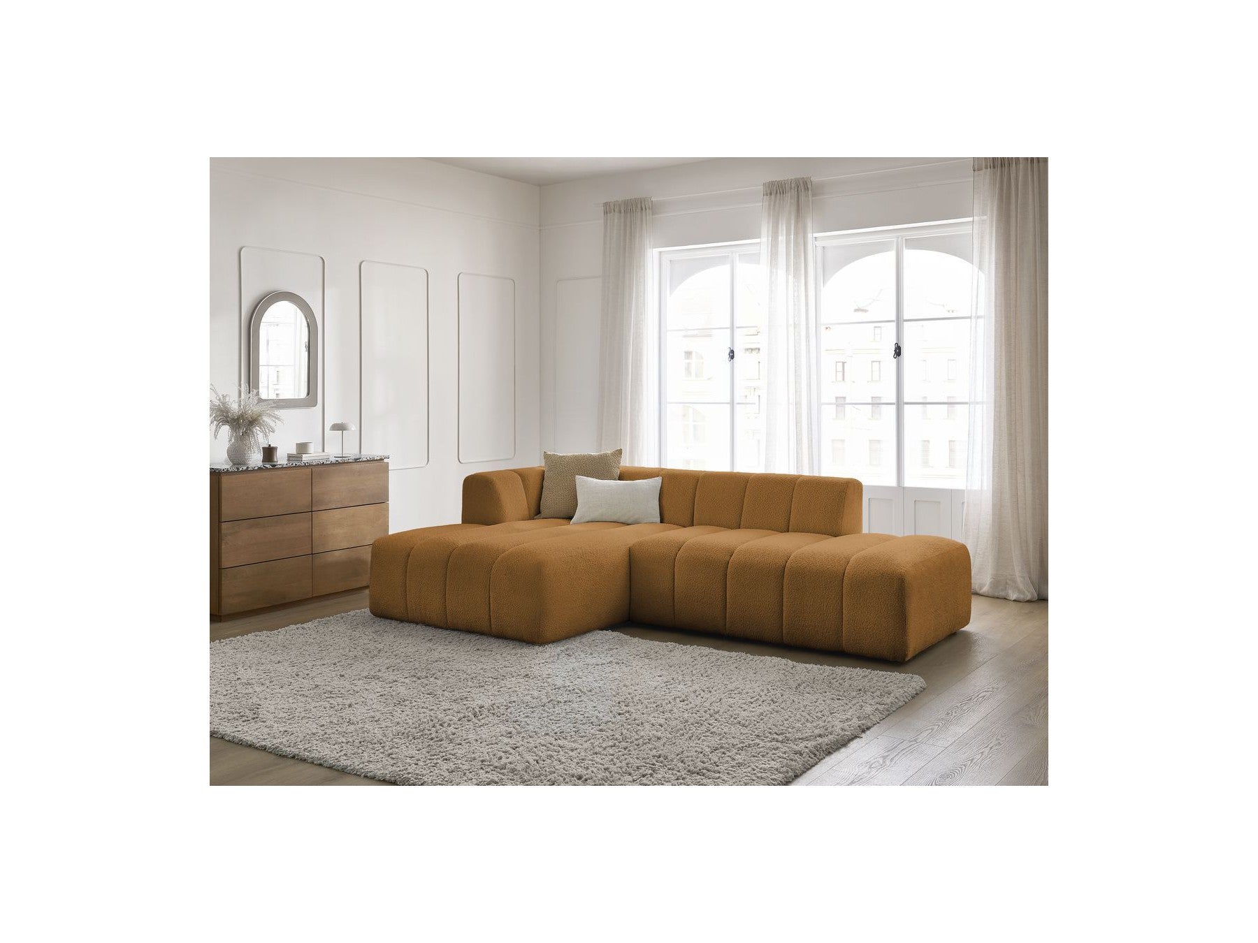 Modular Fixed Corner Sofa - Annecy - Bouclé Fabric - Left Corner