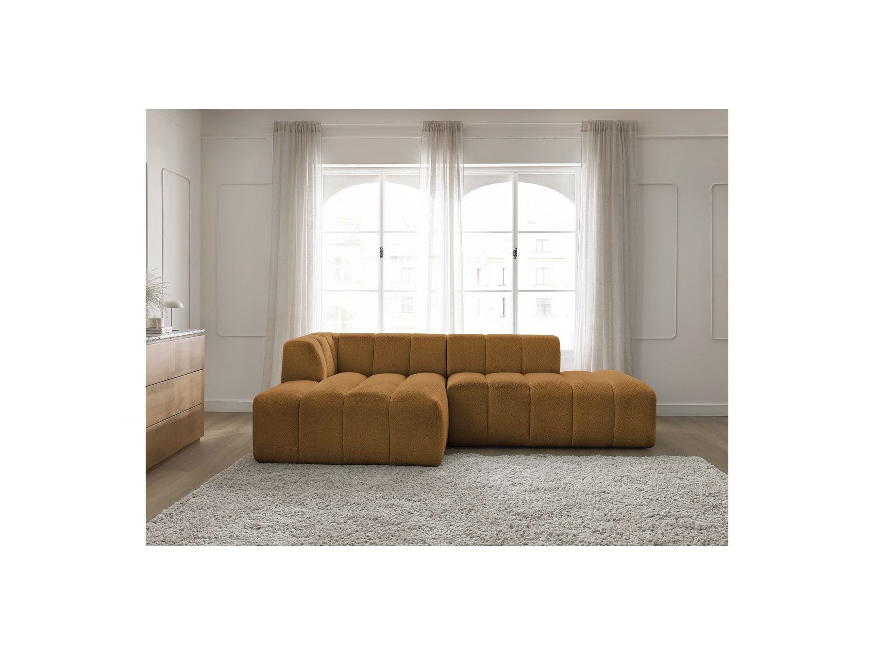 Modular Fixed Corner Sofa - Annecy - Bouclé Fabric - Left Corner