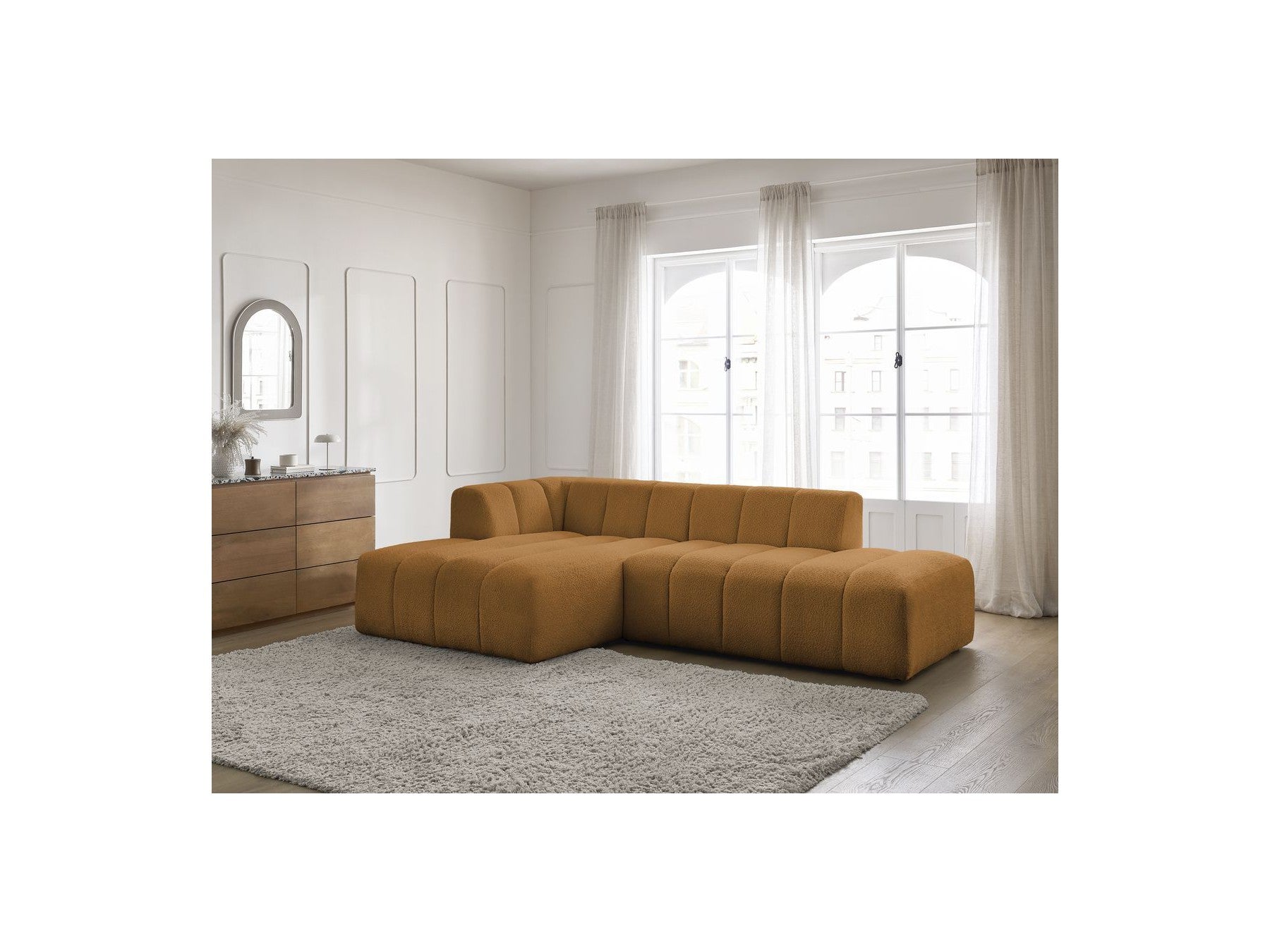 Modular Fixed Corner Sofa - Annecy - Bouclé Fabric - Left Corner