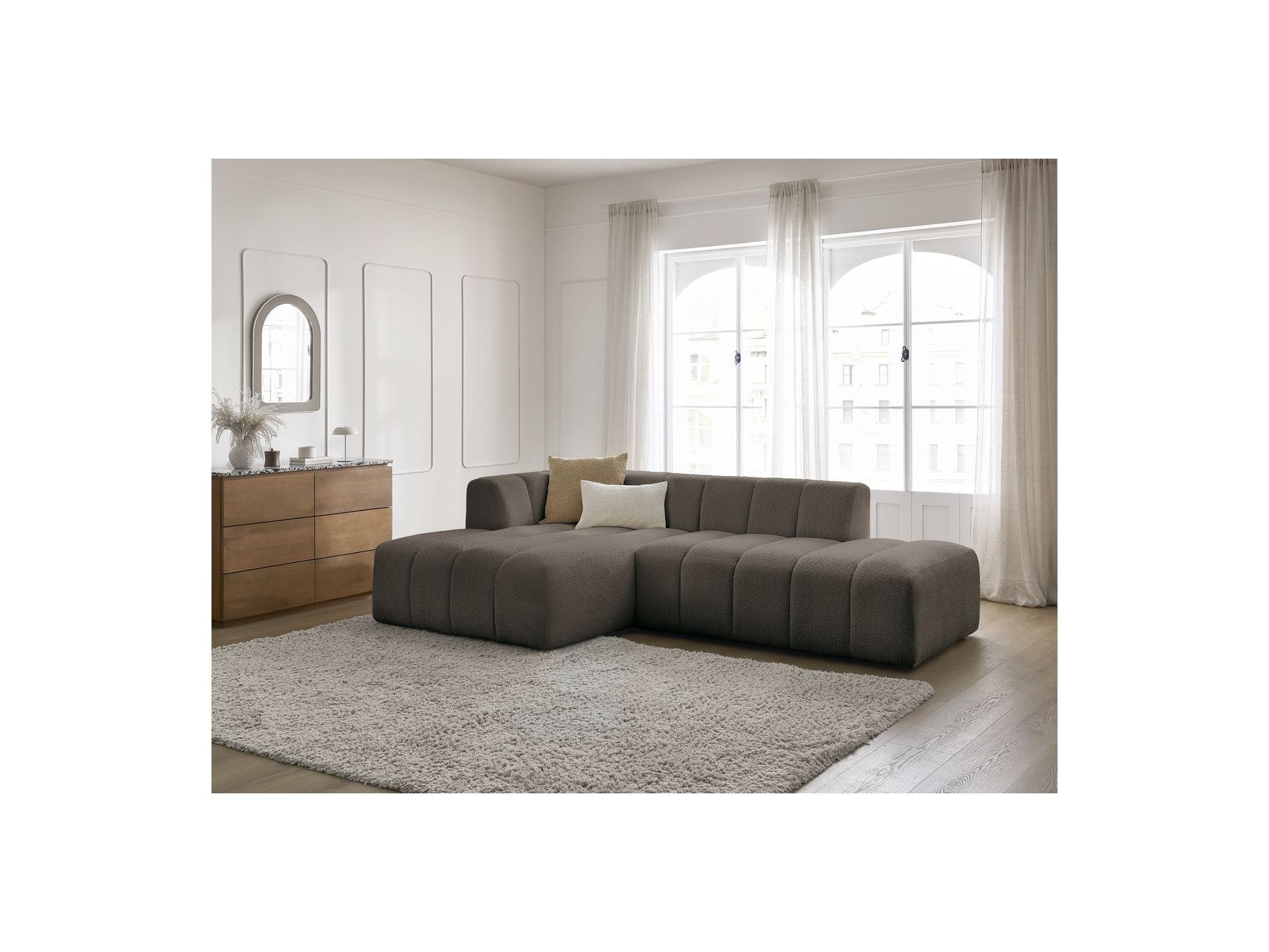 Modular Fixed Corner Sofa - Annecy - Bouclé Fabric - Left Corner