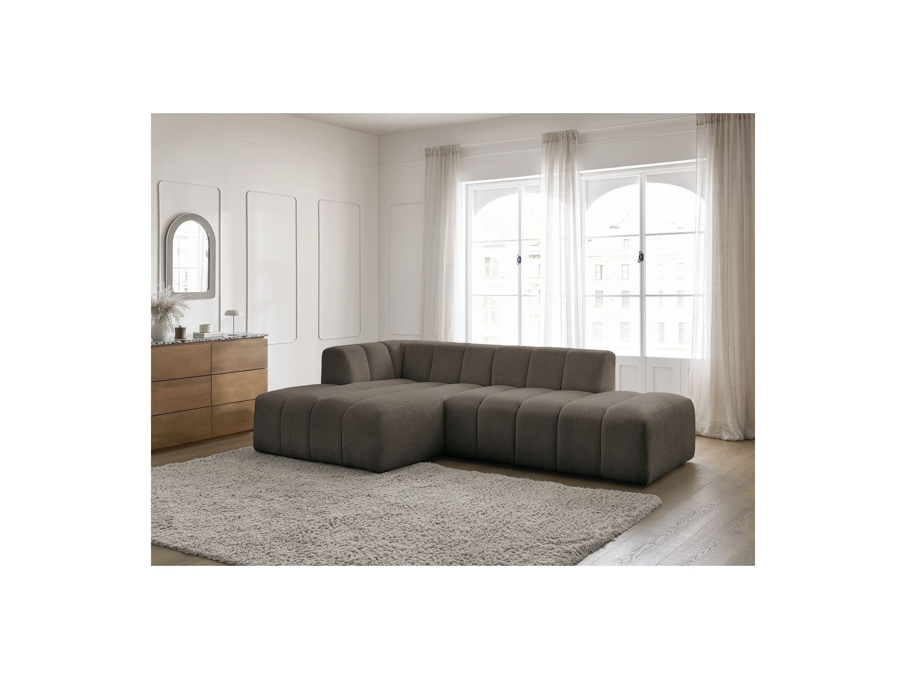 Modular Fixed Corner Sofa - Annecy - Bouclé Fabric - Left Corner