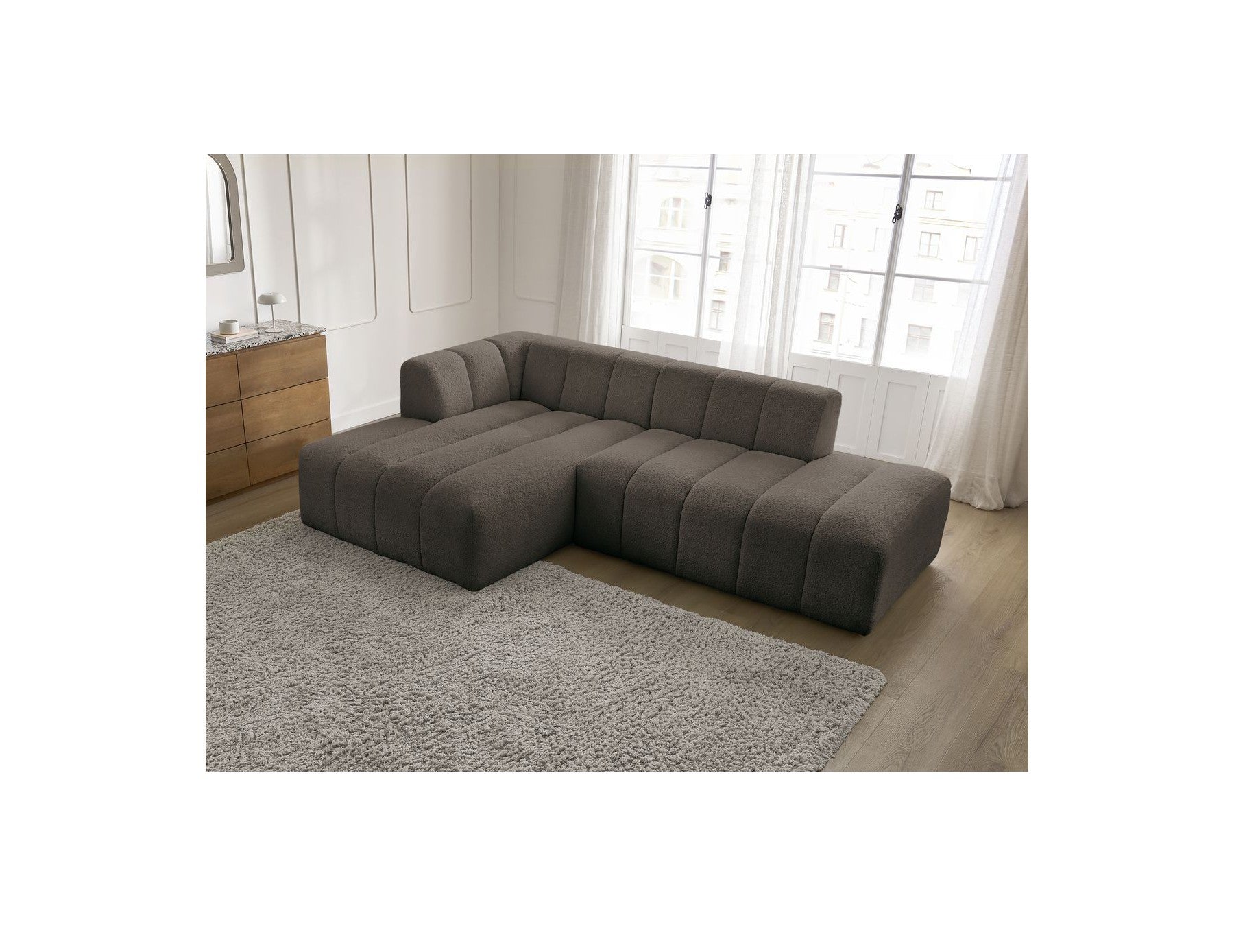 Modular Fixed Corner Sofa - Annecy - Bouclé Fabric - Left Corner