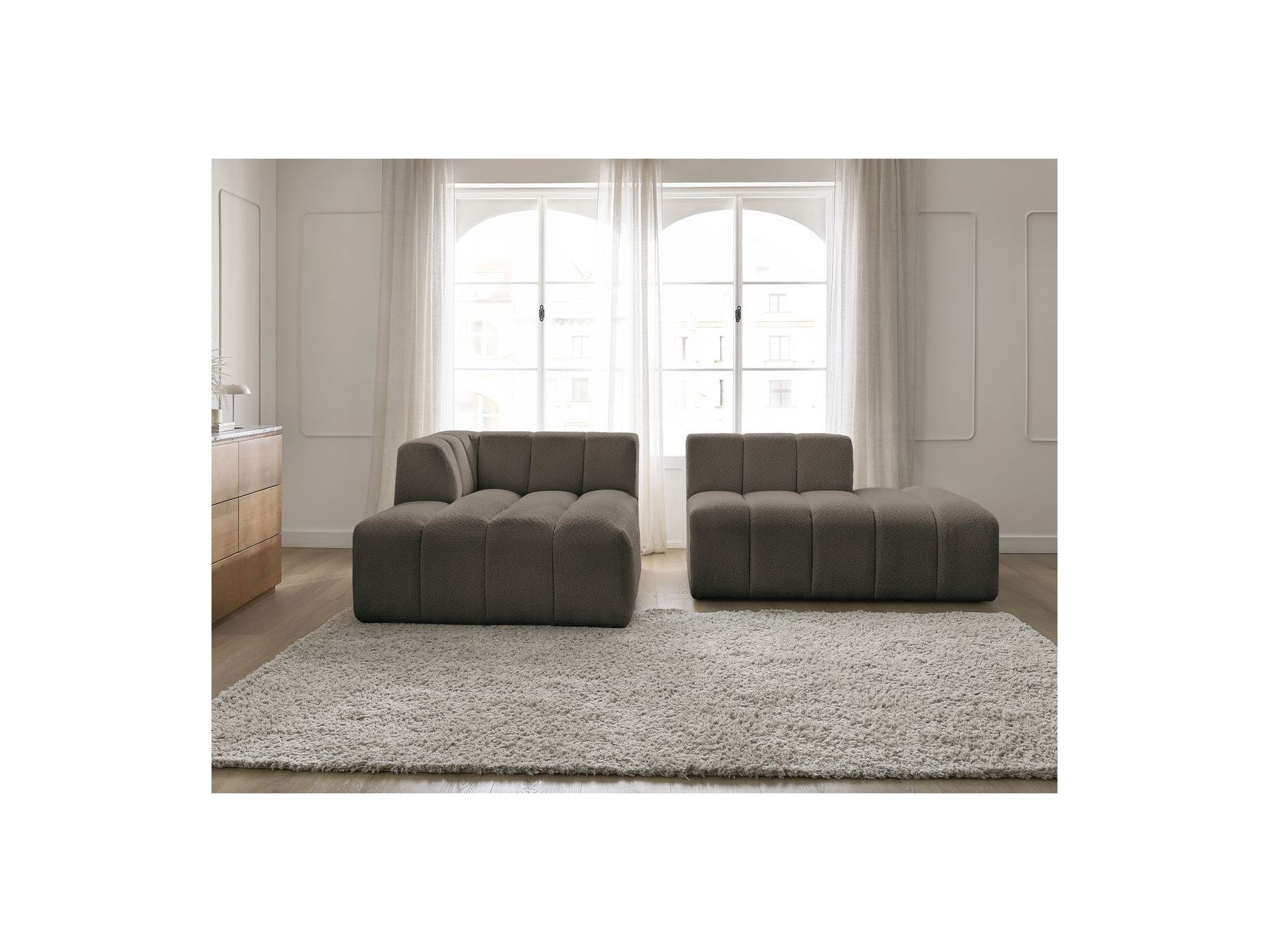 Modular Fixed Corner Sofa - Annecy - Bouclé Fabric - Left Corner