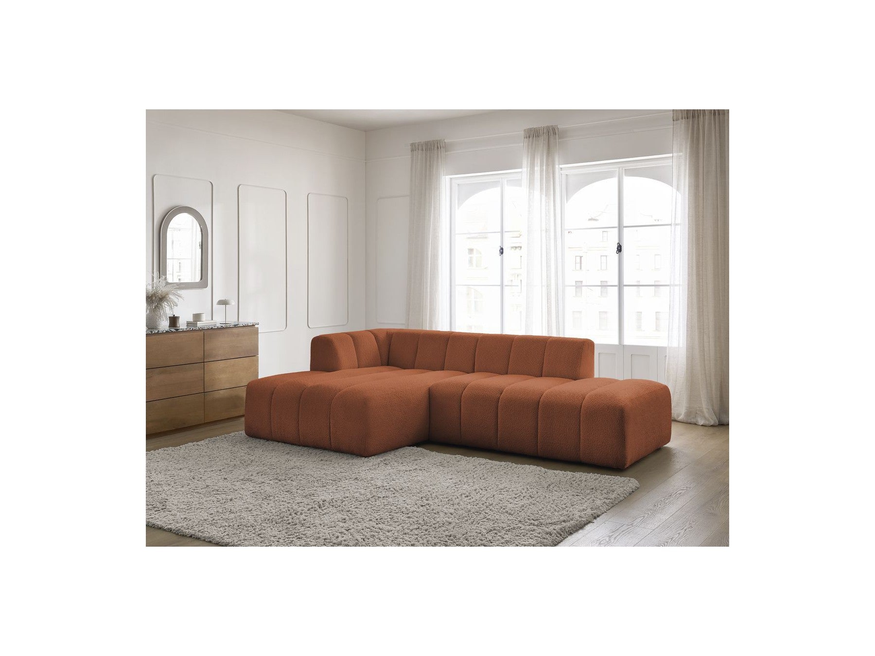 Modular Fixed Corner Sofa - Annecy - Bouclé Fabric - Left Corner