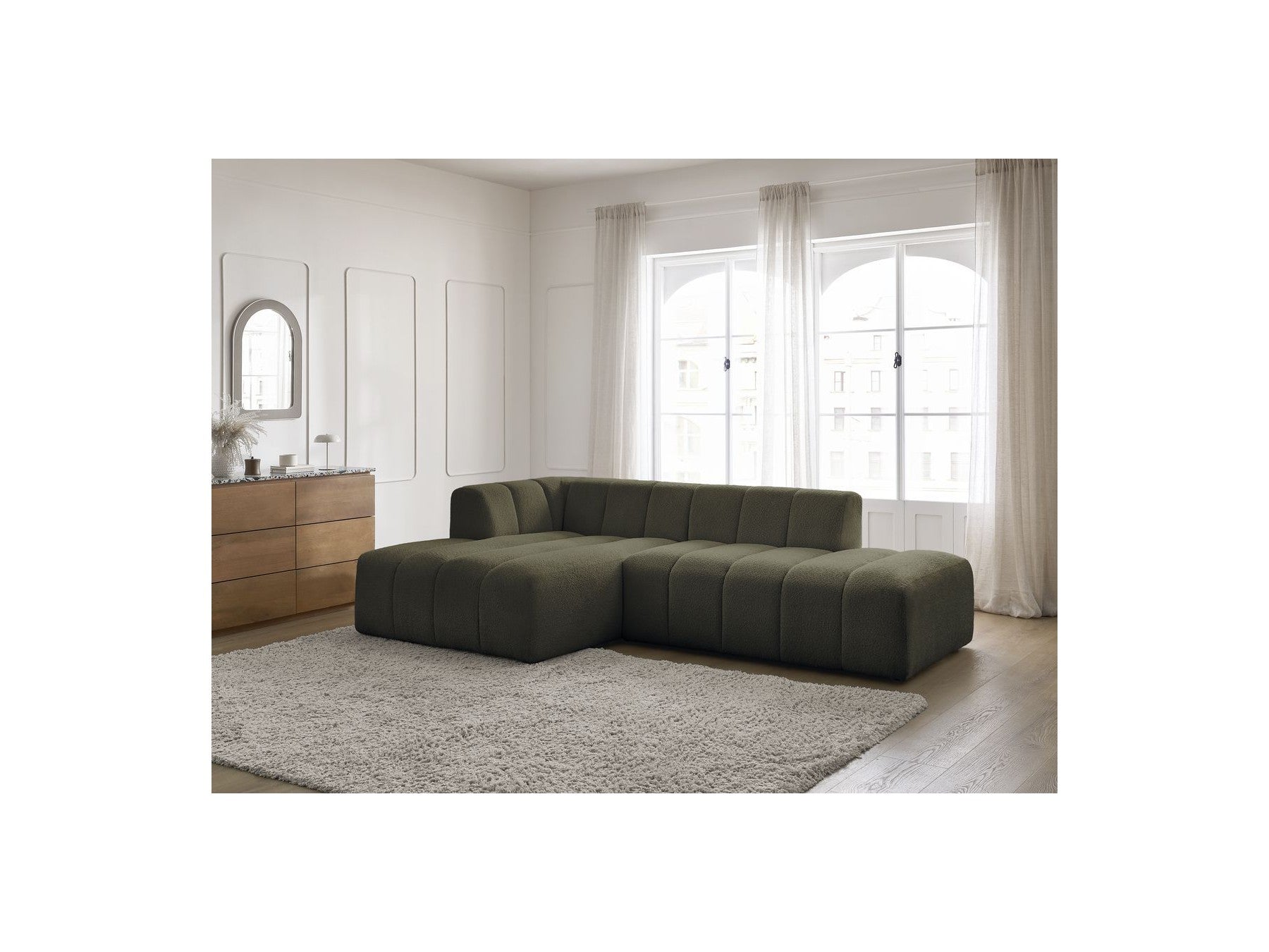 Modular Fixed Corner Sofa - Annecy - Bouclé Fabric - Left Corner