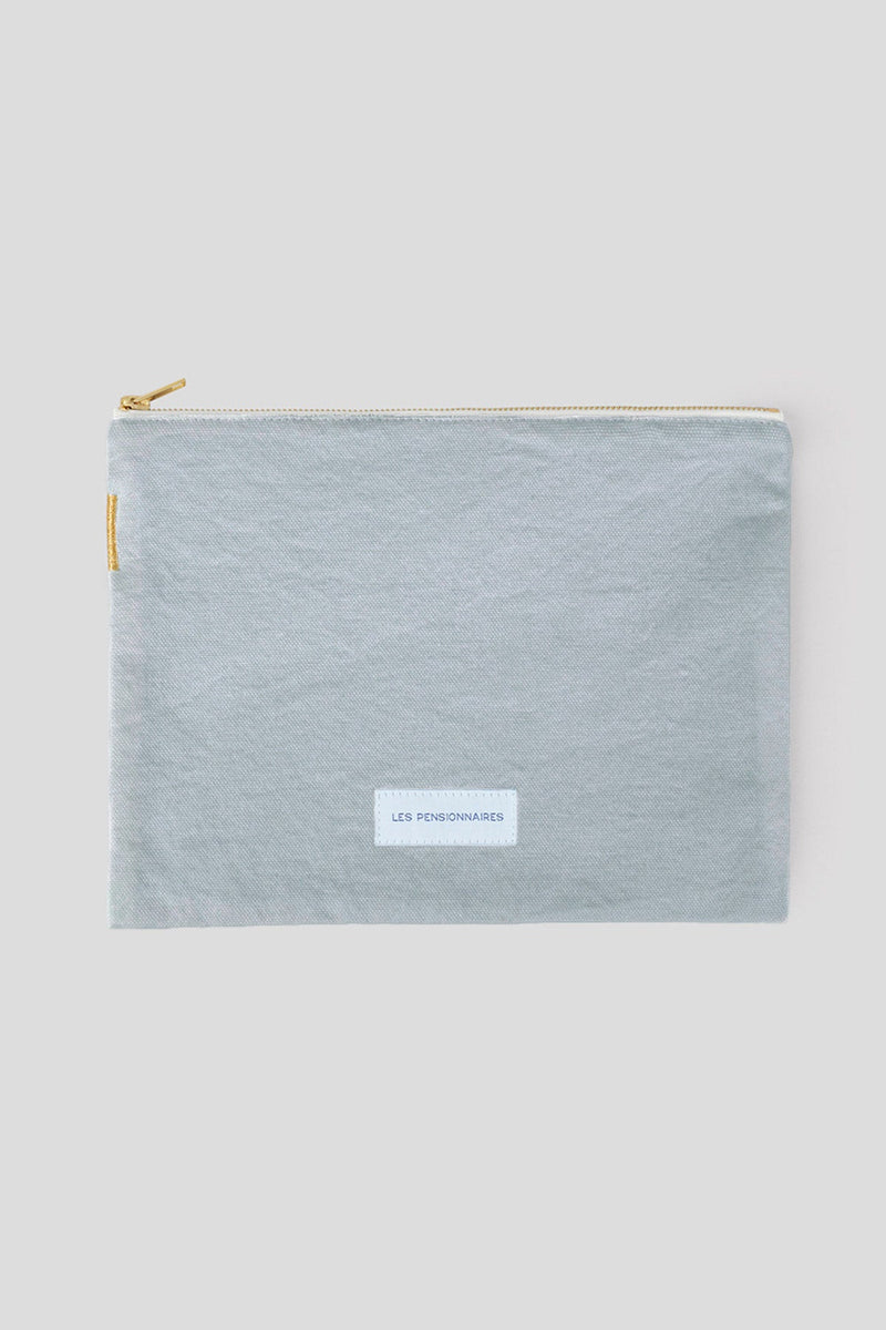 Grande pochette en toile de coton bio bleu gris Les pensionnaires