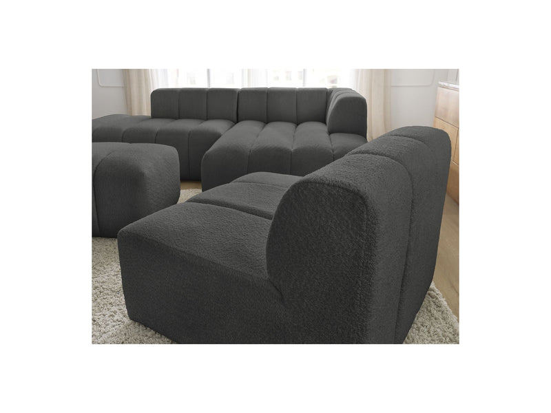 Canapé D'Angle Fixe Modulable - Annecy - Avec 1 Chauffeuse 1 Place + 1 Pouf - Tissu Bouclette - Angle Droit