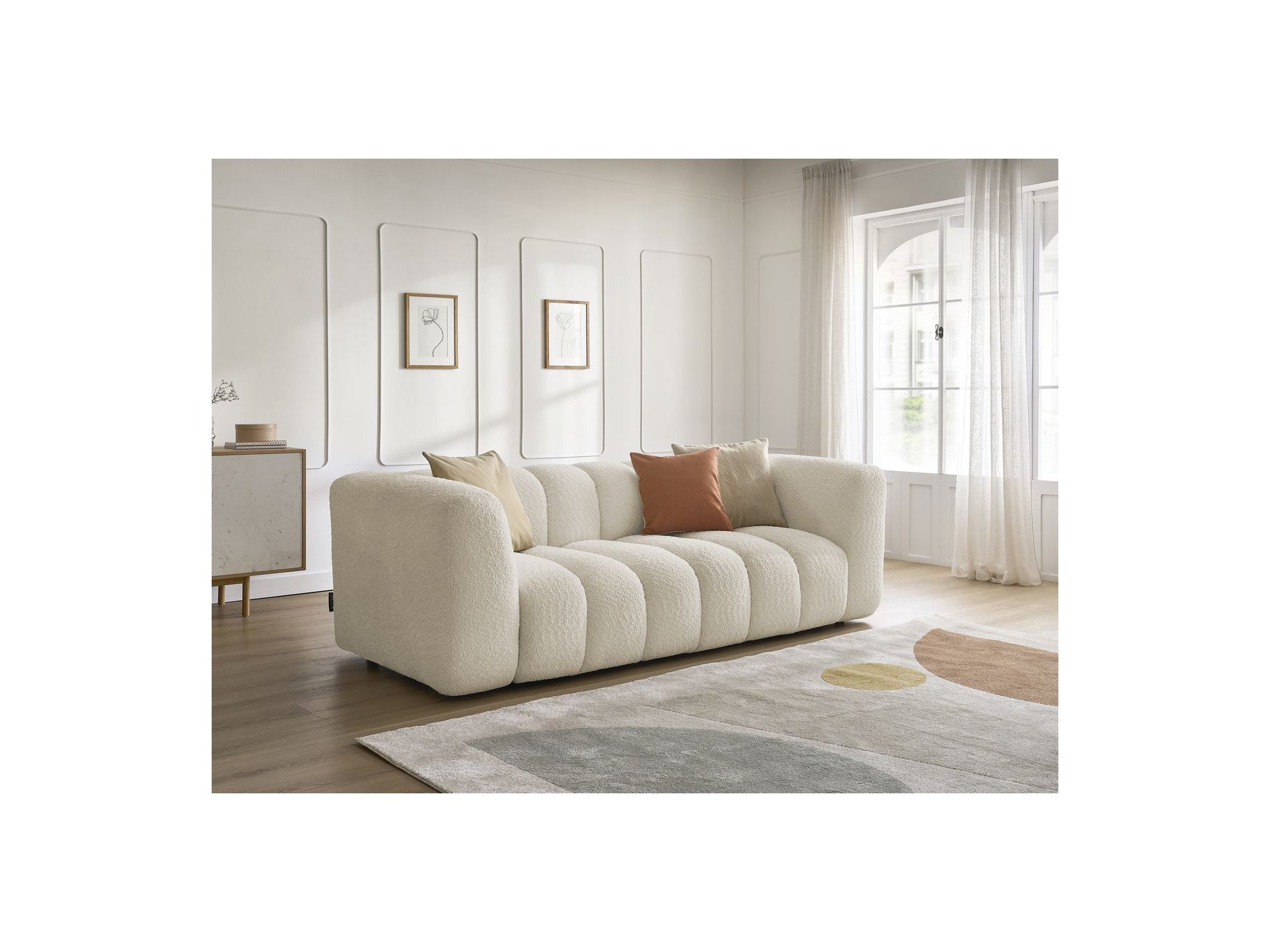 Talia - Fixed Straight 3-Seater Sofa - Bouclé Fabric
