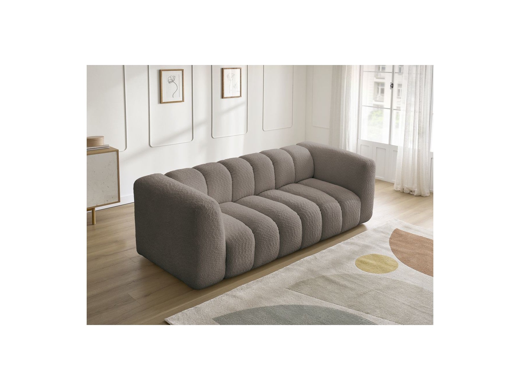 Talia - Fixed Straight 3-Seater Sofa - Bouclé Fabric
