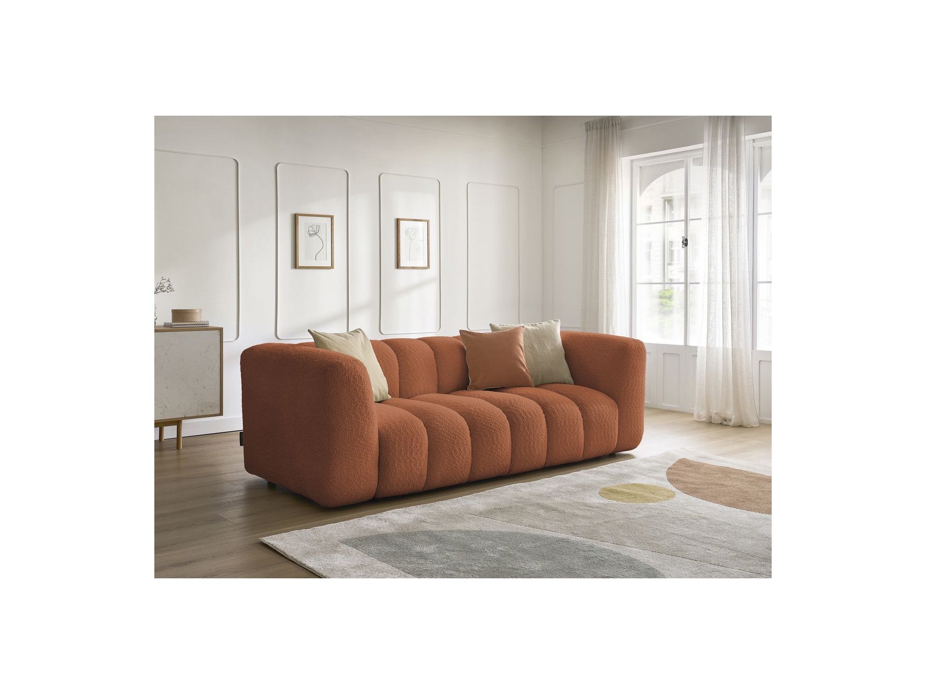 Talia - Fixed Straight 3-Seater Sofa - Bouclé Fabric