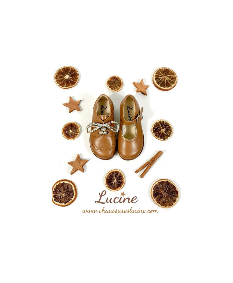 Chaussures Louise Resistantes Fille À Boucle - Cuir Camel Or - Fille