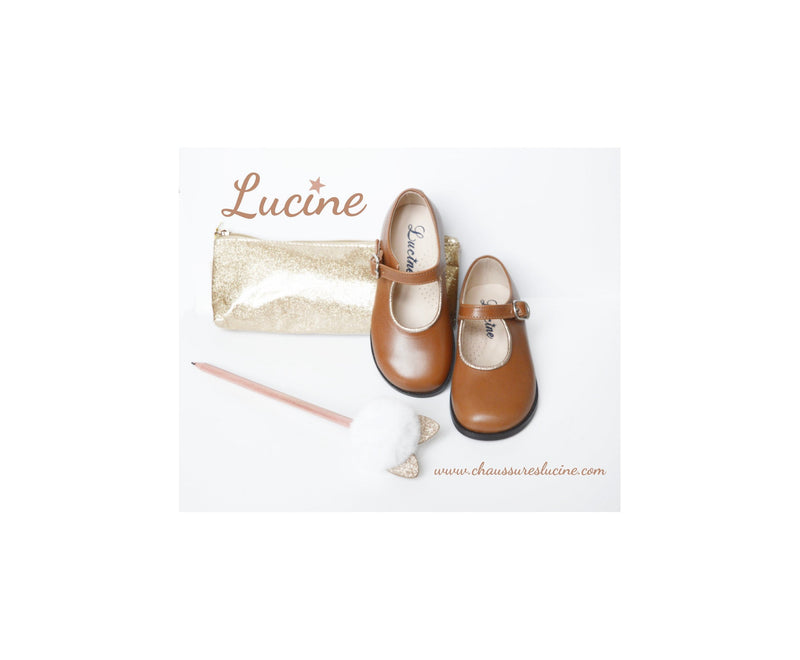 Chaussures Louise Resistantes Fille À Boucle - Cuir Camel Or - Fille