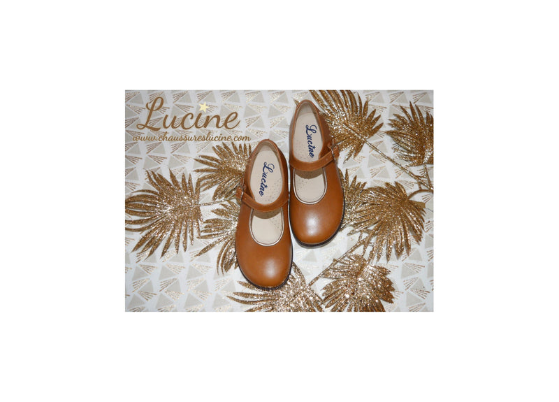 Chaussures Louise Resistantes Fille À Boucle - Cuir Camel Or - Fille