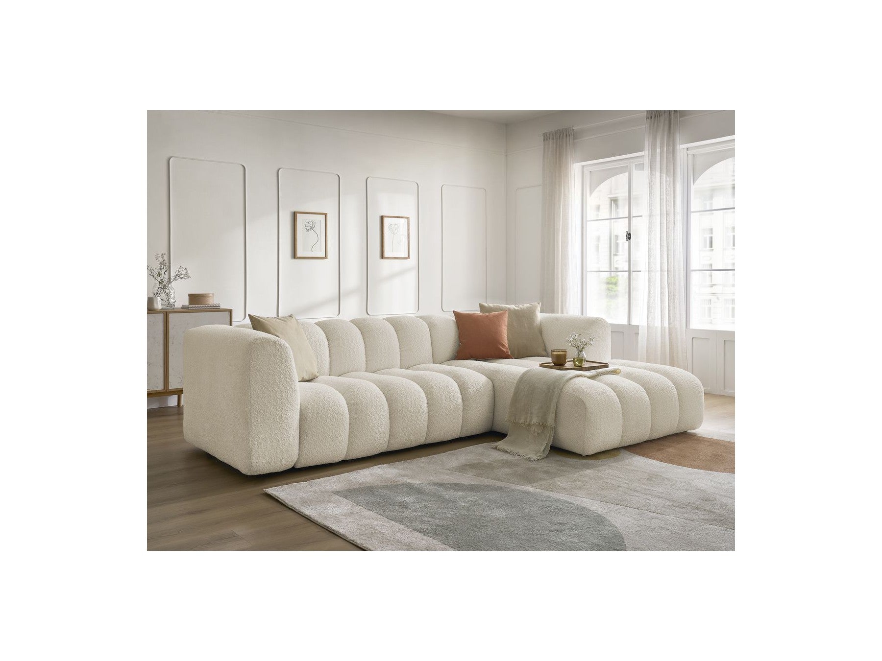 Talia - Fixed Corner Sofa - Bouclé Fabric - Right-Hand Corner