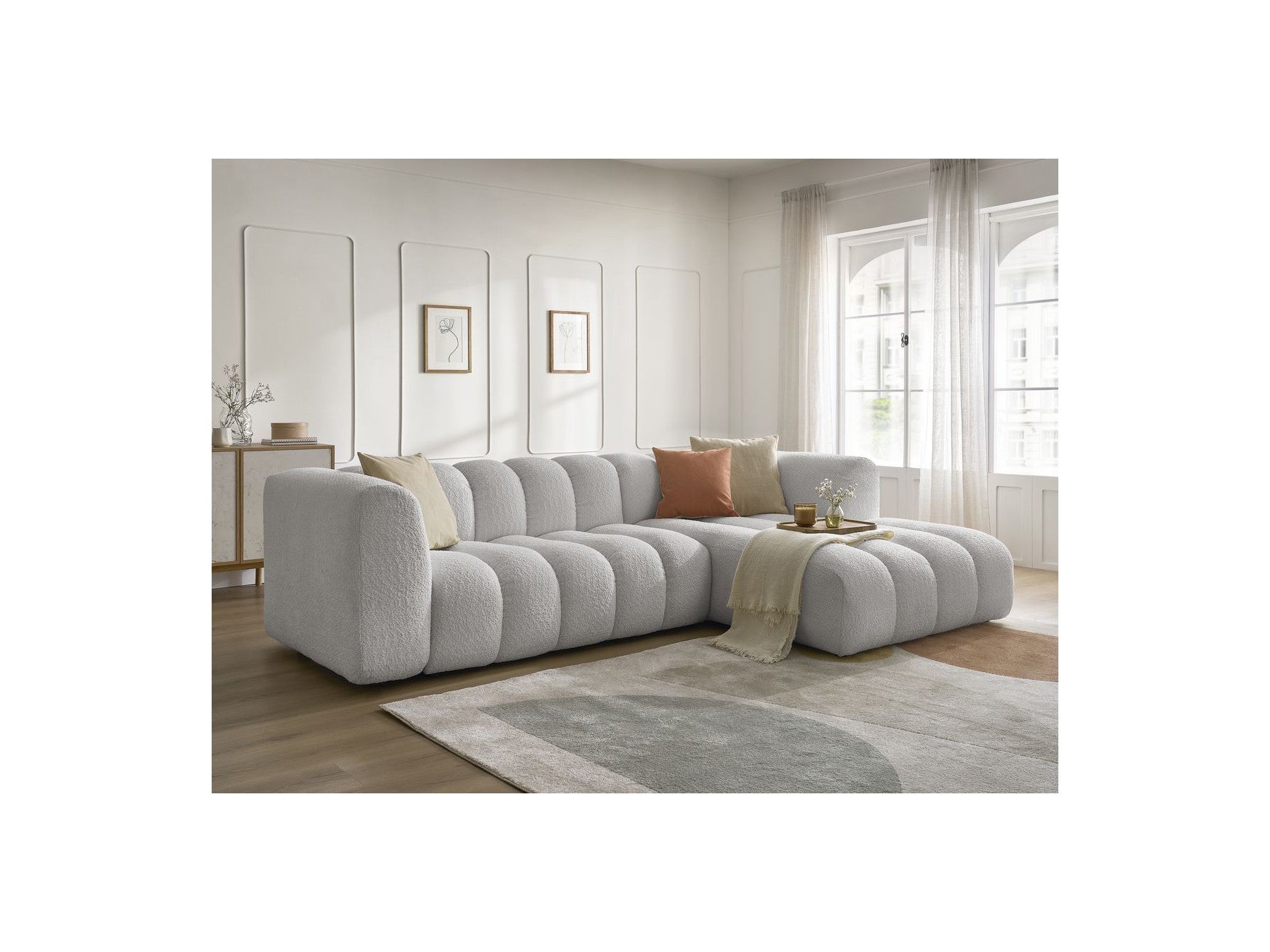 Talia - Fixed Corner Sofa - Bouclé Fabric - Right-Hand Corner