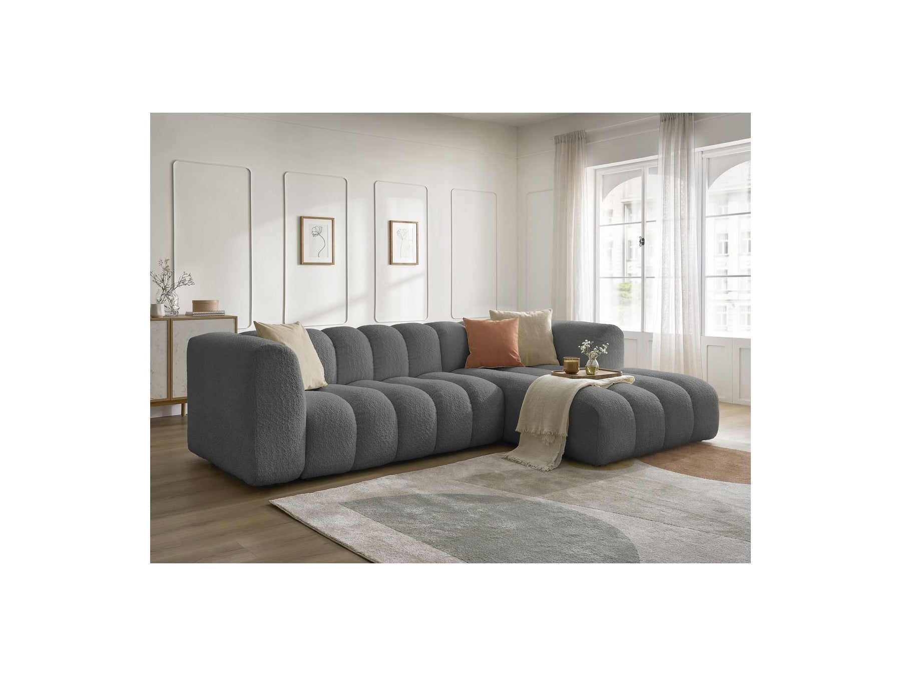 Talia - Fixed Corner Sofa - Bouclé Fabric - Right-Hand Corner