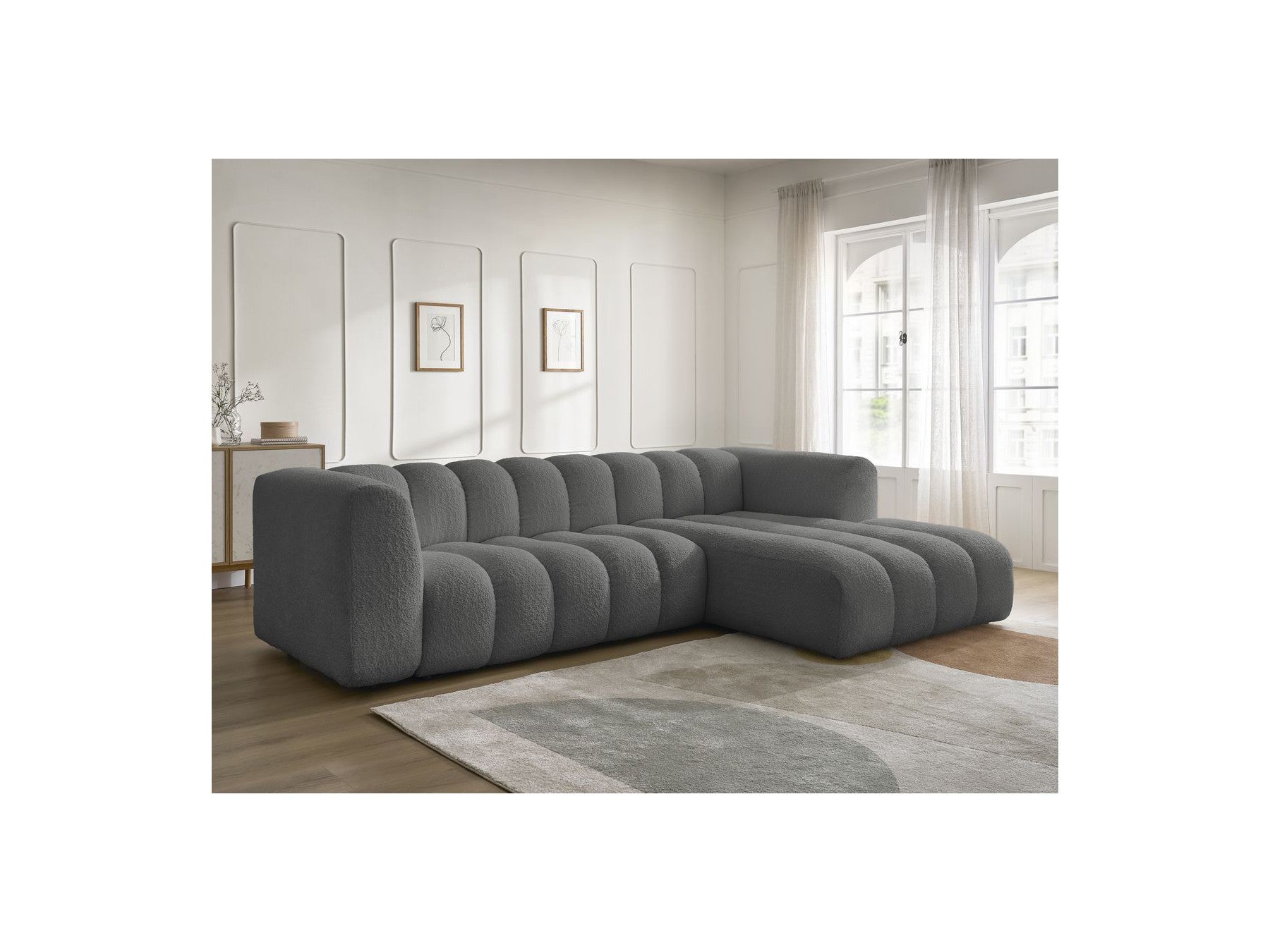 Talia - Fixed Corner Sofa - Bouclé Fabric - Right-Hand Corner