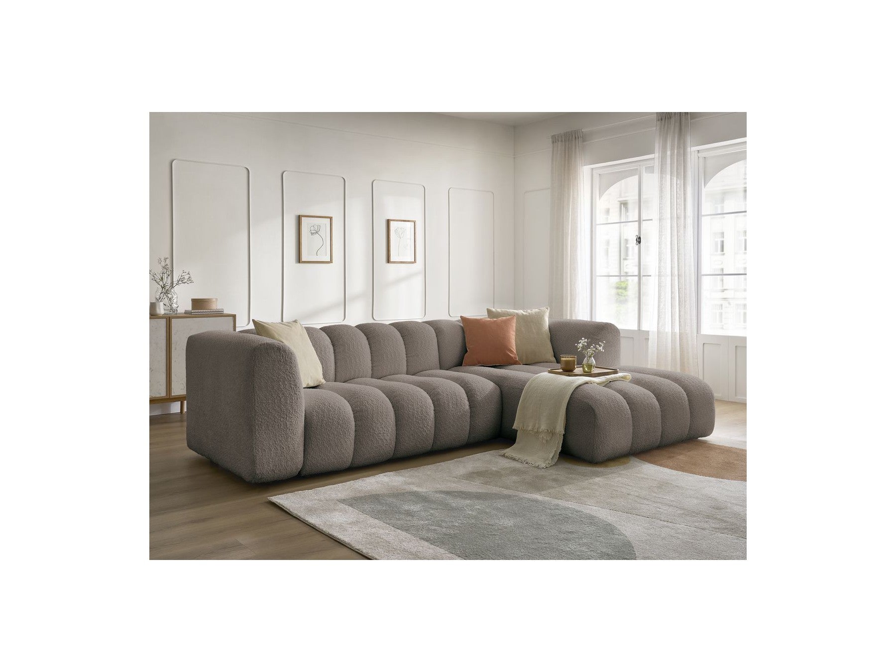 Talia - Fixed Corner Sofa - Bouclé Fabric - Right-Hand Corner