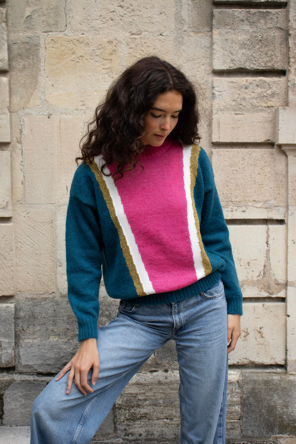 Maglione Serena in mohair color Pacifico e rosa
