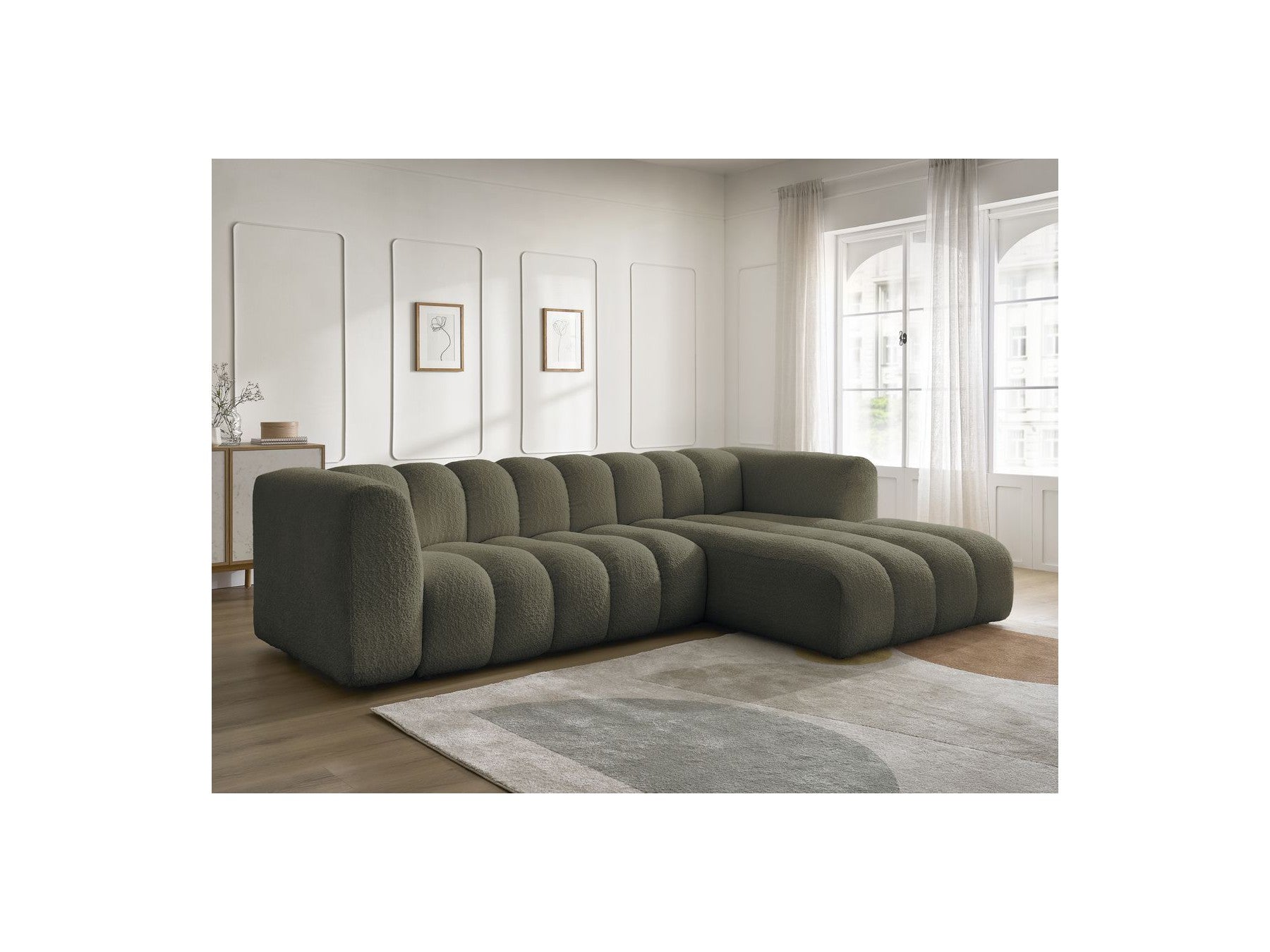 Talia - Fixed Corner Sofa - Bouclé Fabric - Right-Hand Corner
