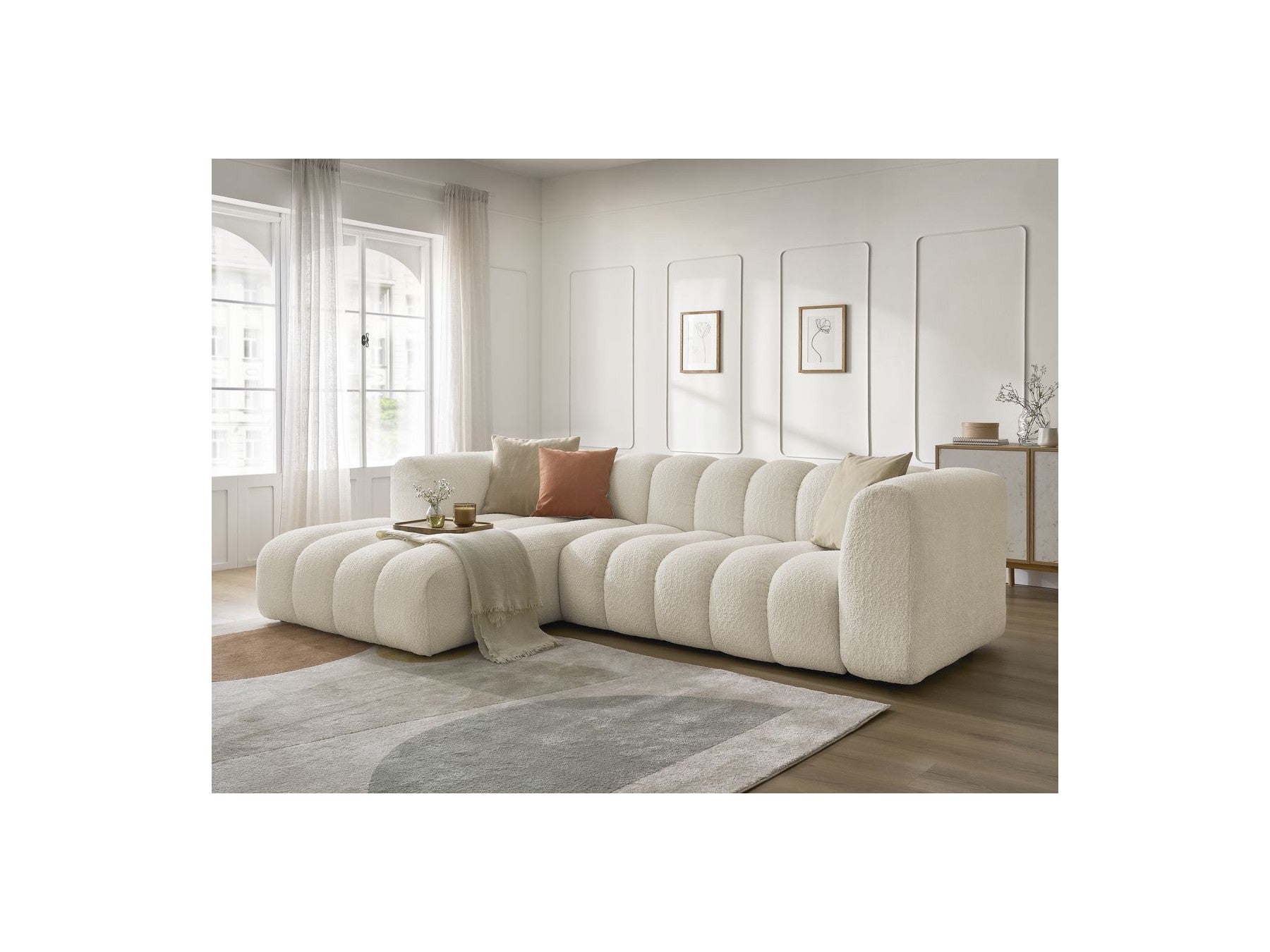 Talia - Fixed Corner Sofa - Bouclé Fabric - Left Corner