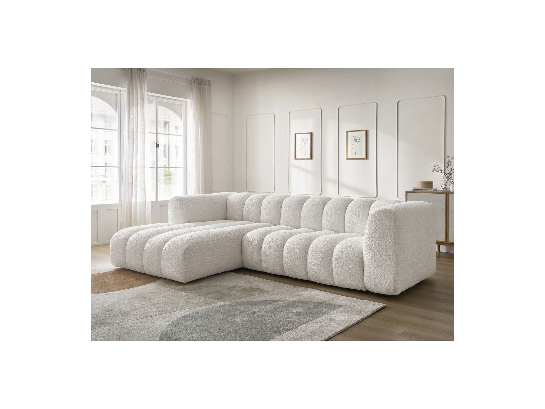Talia - Fixed Corner Sofa - Bouclé Fabric - Left Corner