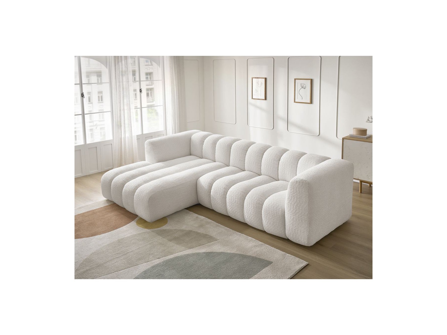 Talia - Fixed Corner Sofa - Bouclé Fabric - Left Corner