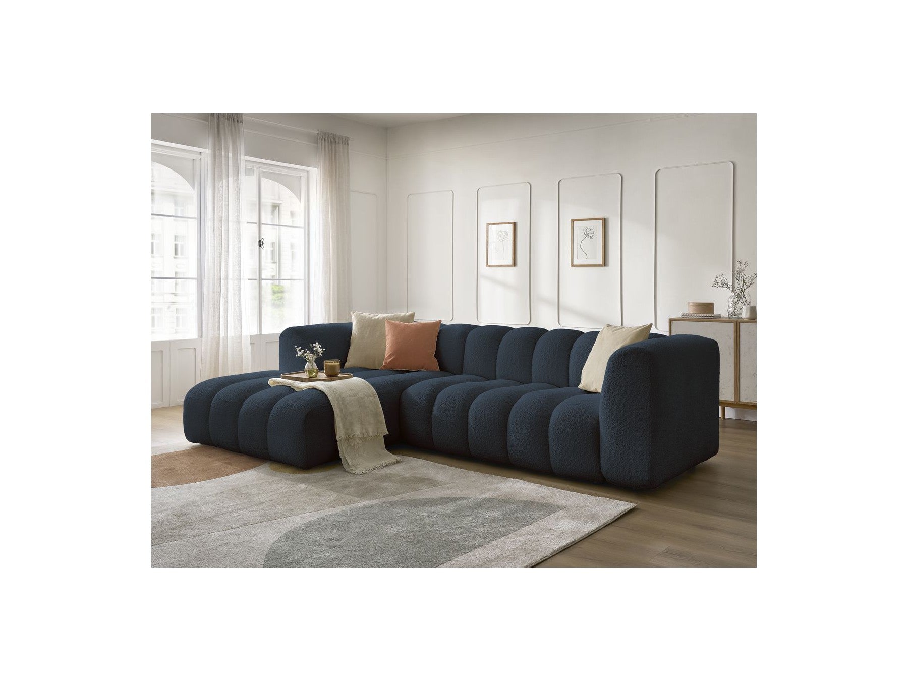 Talia - Fixed Corner Sofa - Bouclé Fabric - Left Corner