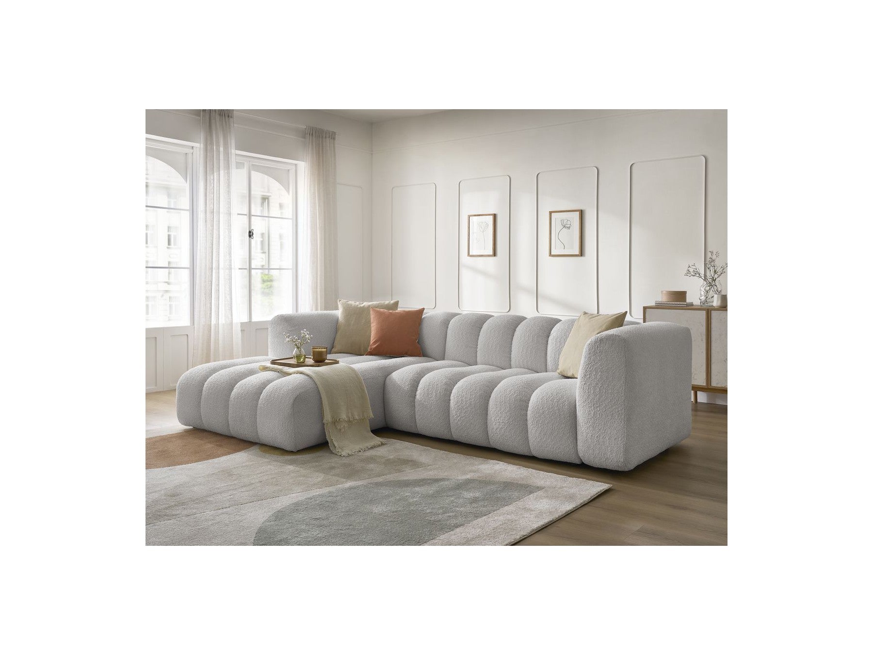 Talia - Fixed Corner Sofa - Bouclé Fabric - Left Corner